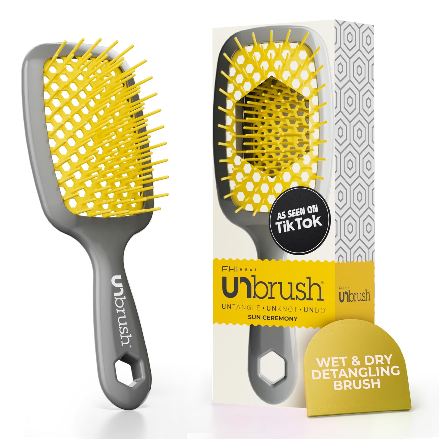 HotFHI Heat UNbrush Detangling Brush for Pain-Free Brushing on All Wet or Dry Hair Types — Durable DuoFlex Anti-Static Bristles, Lightweight Handle, Vented Hair Brush, Periwinkle Light Blue