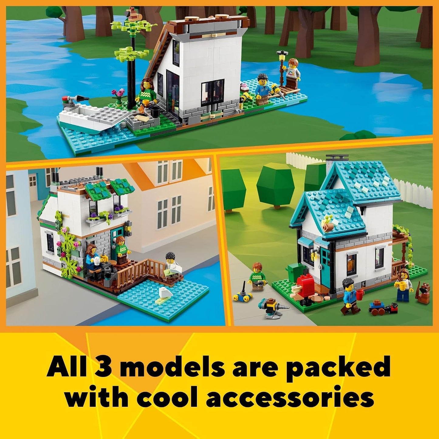 HotLEGO Creator 3 in 1 Cozy House Building Toys - Toy Figures & Pretend Play Playsets for Boys & Girls, Ages 8+ - 3 Building Options - Gift for Birthdays - 31139