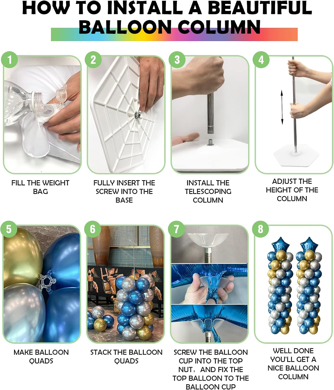 HotYALLOVE Balloon Column Stand Kit Sets of 2, 7 Feet Height Adjustable Balloon Tower Pillar with Reusable Metal Telescopic Design for Birthday, Wedding, Baby Shower, Graduation Party Decoration