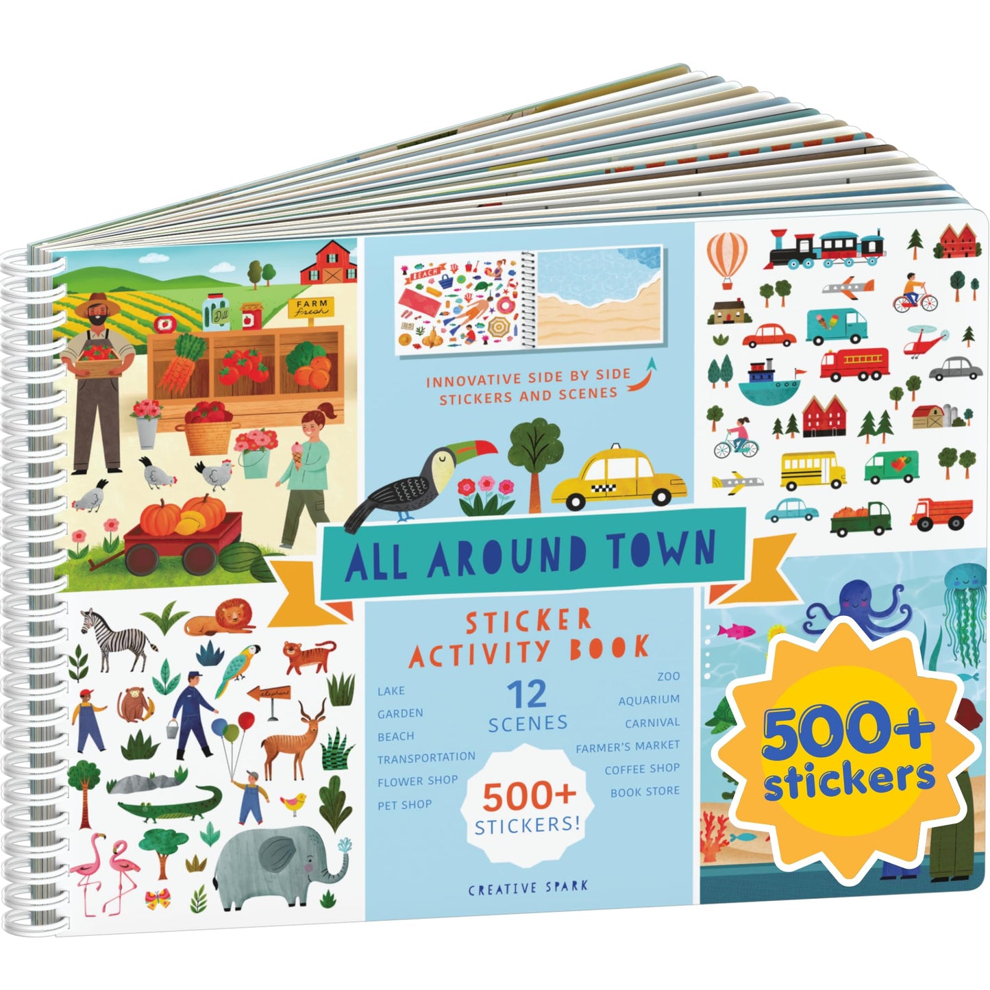 HotAnimals Habitat 500+ Kids Sticker Book by Cupkin Toddler Airplane Travel Activity Coloring and Sticker Book, Road Trip Essentials, 12 Coloring Pages + 12 Scenes for Ages 2–8 Years