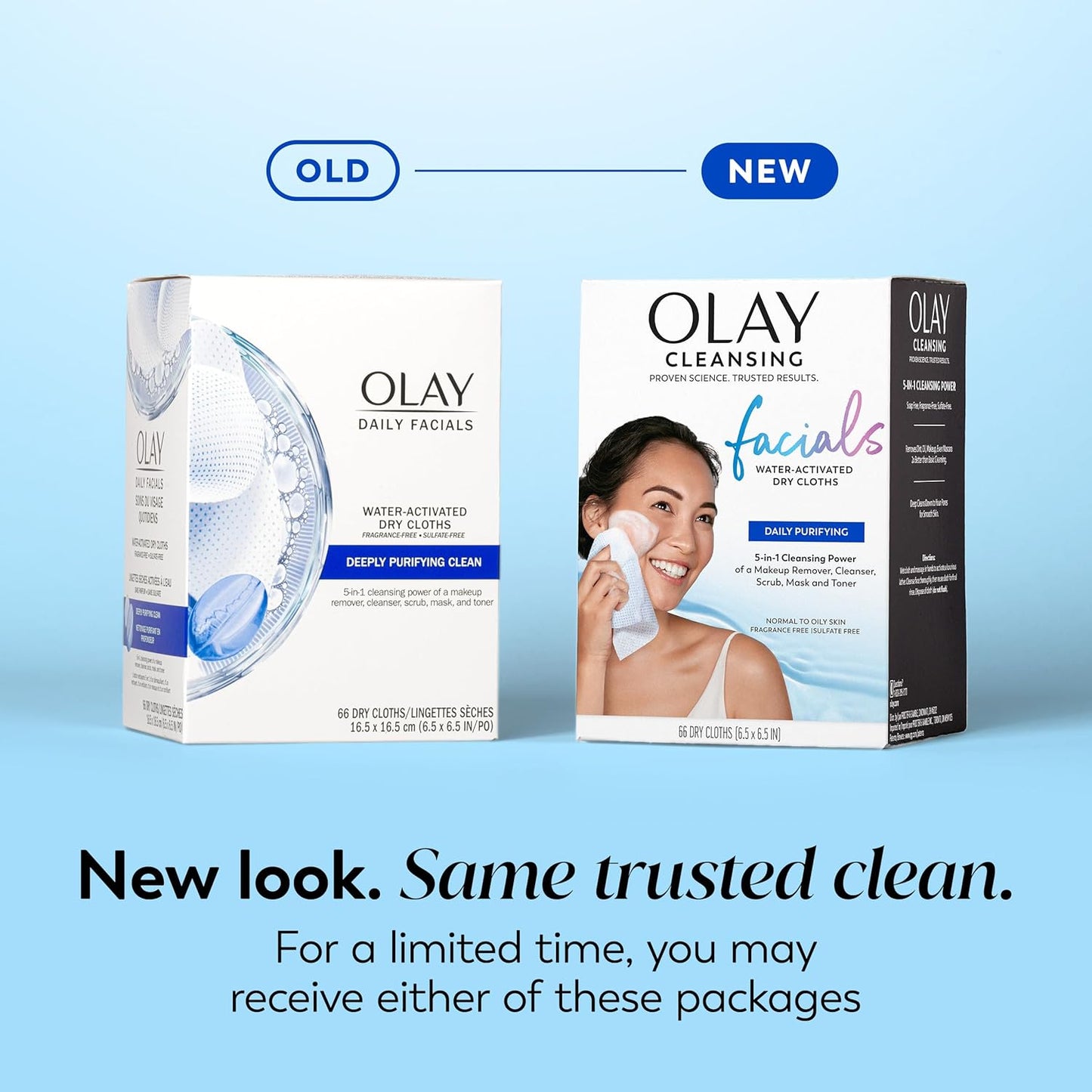 HotOlay Makeup Remover Wipes, Daily Facials Deep Clean Face Cleanser for Normal to Oily Skin, Alcohol & Fragrance Free, Soft Face Wash Towels, Travel Essentials for Women, Convenient Dry Cloths, 66 ct