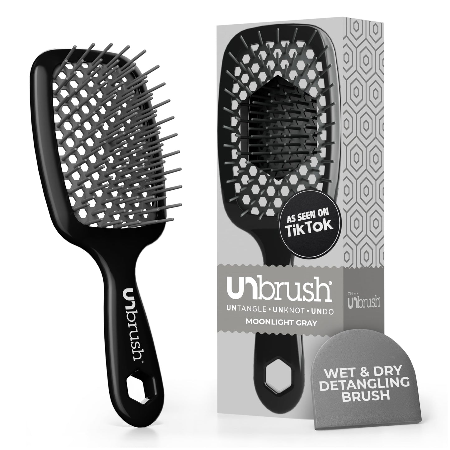 HotFHI Heat UNbrush Detangling Brush for Pain-Free Brushing on All Wet or Dry Hair Types — Durable DuoFlex Anti-Static Bristles, Lightweight Handle, Vented Hair Brush, Periwinkle Light Blue
