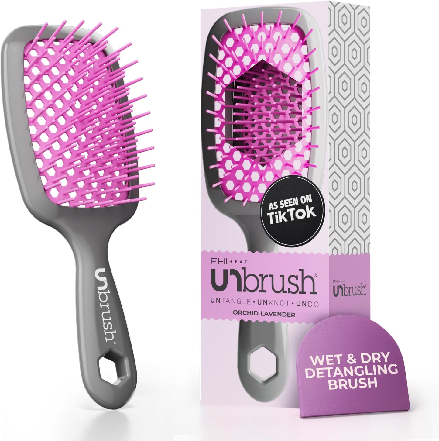 HotFHI Heat UNbrush Detangling Brush for Pain-Free Brushing on All Wet or Dry Hair Types — Durable DuoFlex Anti-Static Bristles, Lightweight Handle, Vented Hair Brush, Periwinkle Light Blue