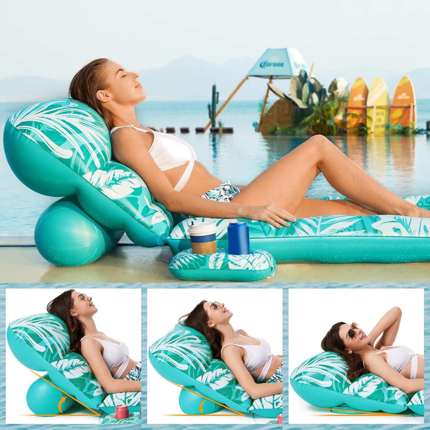 HotJasonwell Inflatable Pool Float Adult - Pool Floaties Lounger Floats Floating Chair Raft with Adjustable Backrest Cup Holders Water Floaty Lake Lounge Tanning Floats Beach Party Toys for Adults