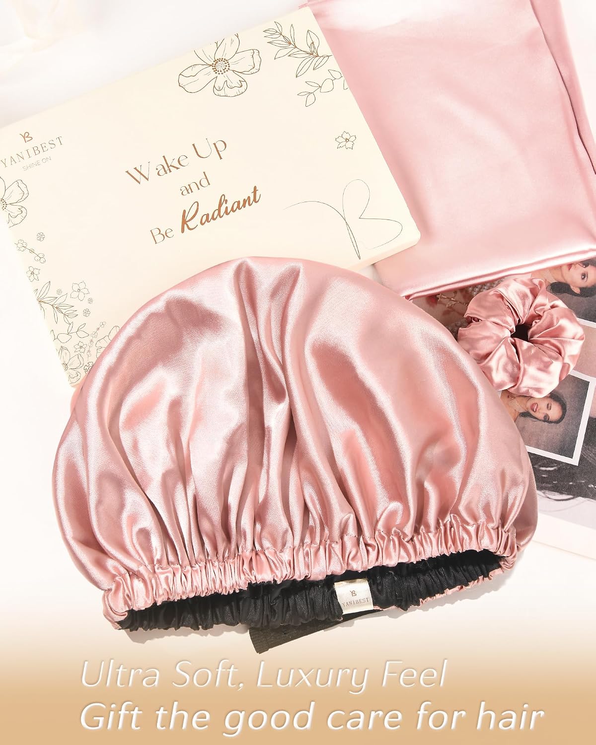 HotYANIBEST Adjustable Satin Bonnet Double Layer Hair Bonnet for Sleeping Bonnets for Women Hats Curly Natural Hair, Blush Pink | Double Layer, Reversible Bonnet, Natural Curly Coily, Maintain Moisture, Soft Adjustable Elastic Band Sleep Cap