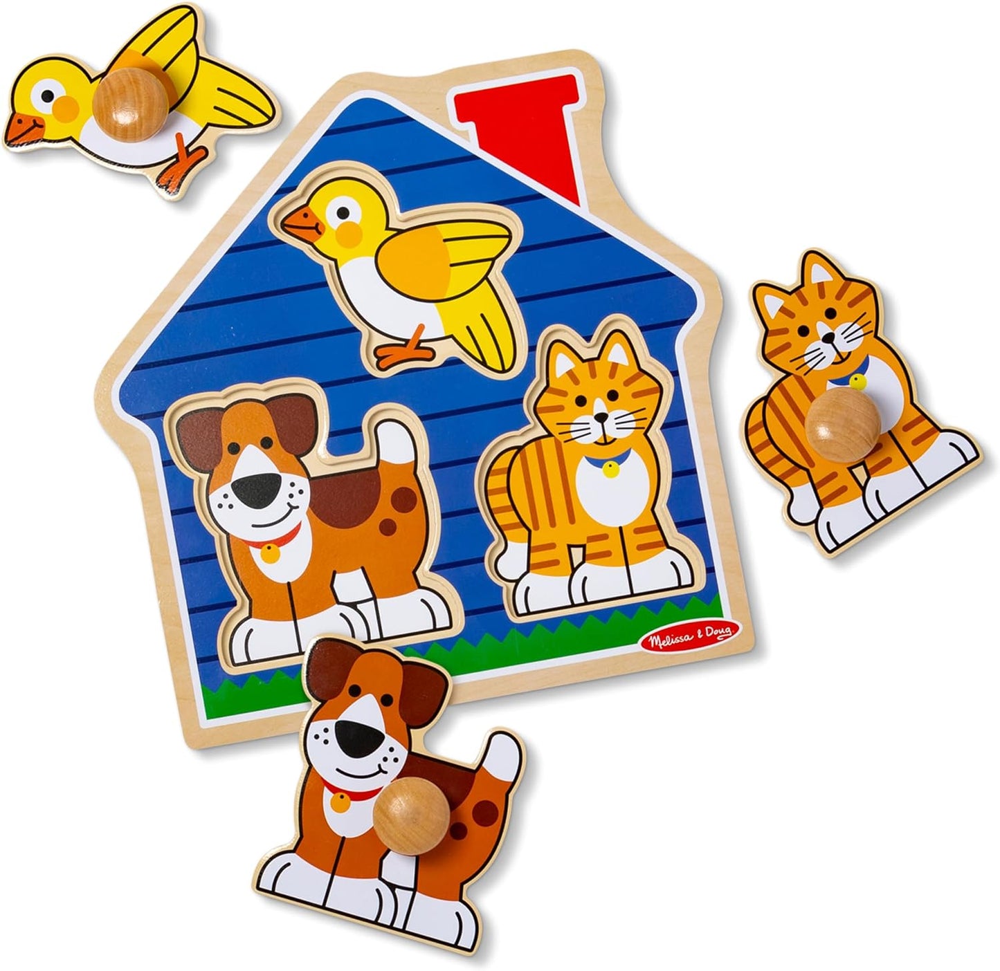 Hot Melissa & Doug Pet Animals Jumbo Knob Puzzle, Wooden Peg Puzzle for Toddlers, Educational Toy for Shape Recognition and Fine Motor Skills, Ages 1+