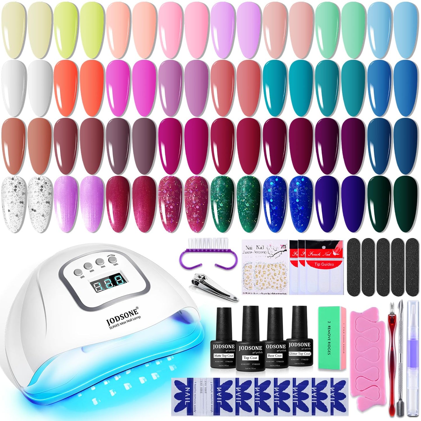 HotJODSONE Gel Nail Polish Kit with U V Light 32 Colors Gel Polish Nail + 4 Functional Adhesive Bottles Kit Soak Off Manicure Tools Gifts for Women