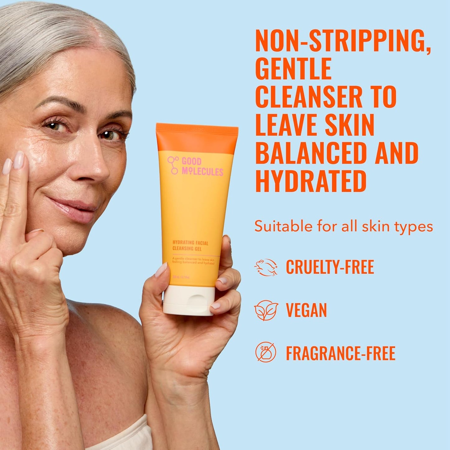 HotGood Molecules Hydrating Facial Cleansing Gel - Face Wash with Rosewater and Pineapple Extracts to Brighten, Cleanse, and Moisturize - Facial Cleanser, Skin Care