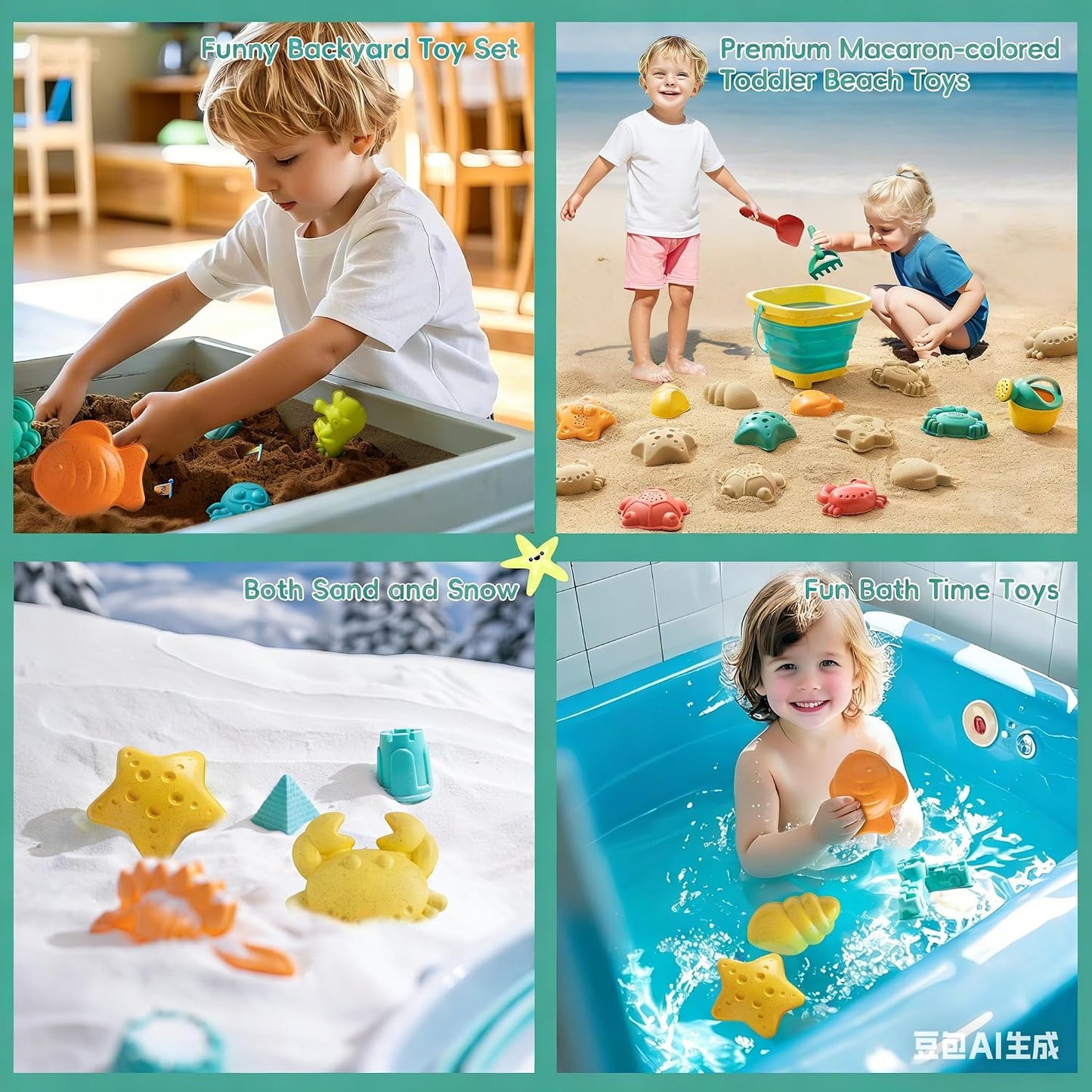 Hot Sawaruita Beach Toys for Kids - Sand Toys Set Includes Collapsible Sand Bucket Shovel and Sand Rake Toy for Beach 12 PCS, Sandbox Toys Sandcastle Building Kit (A)