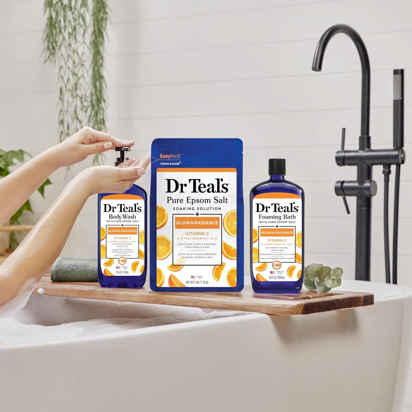HotDr Teal's Body Wash with Pure Epsom Salt, Glow & Radiance with Vitamin C & Citrus Essential Oils, 24oz (Pack of 2)