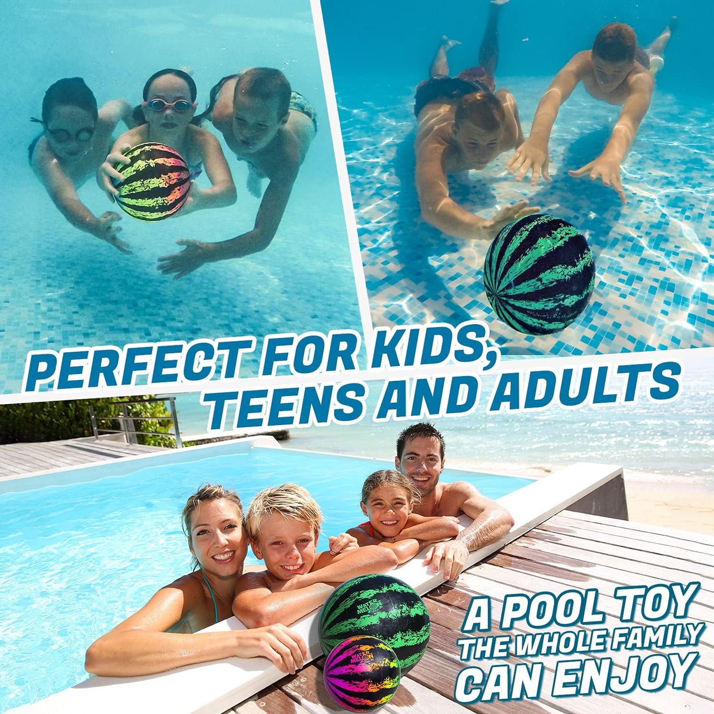 HotWatermelon Ball Pool Toys for Adults and Family - 2 Pack of 6 1/2" & 9" Kids, Teens, Everyone Swimming Games, Water Football, Tag, Diving Beach Play Fun Accessories
