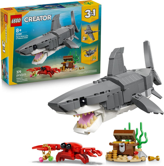 HotLEGO Creator Fierce Shark with a Treasure Chest Building Toy for Boys & Girls - Kids Build a Shark, Fish, or Manta Ray Animal Figure - Bedroom or Shelf Decor for Ages 8+ - 31381