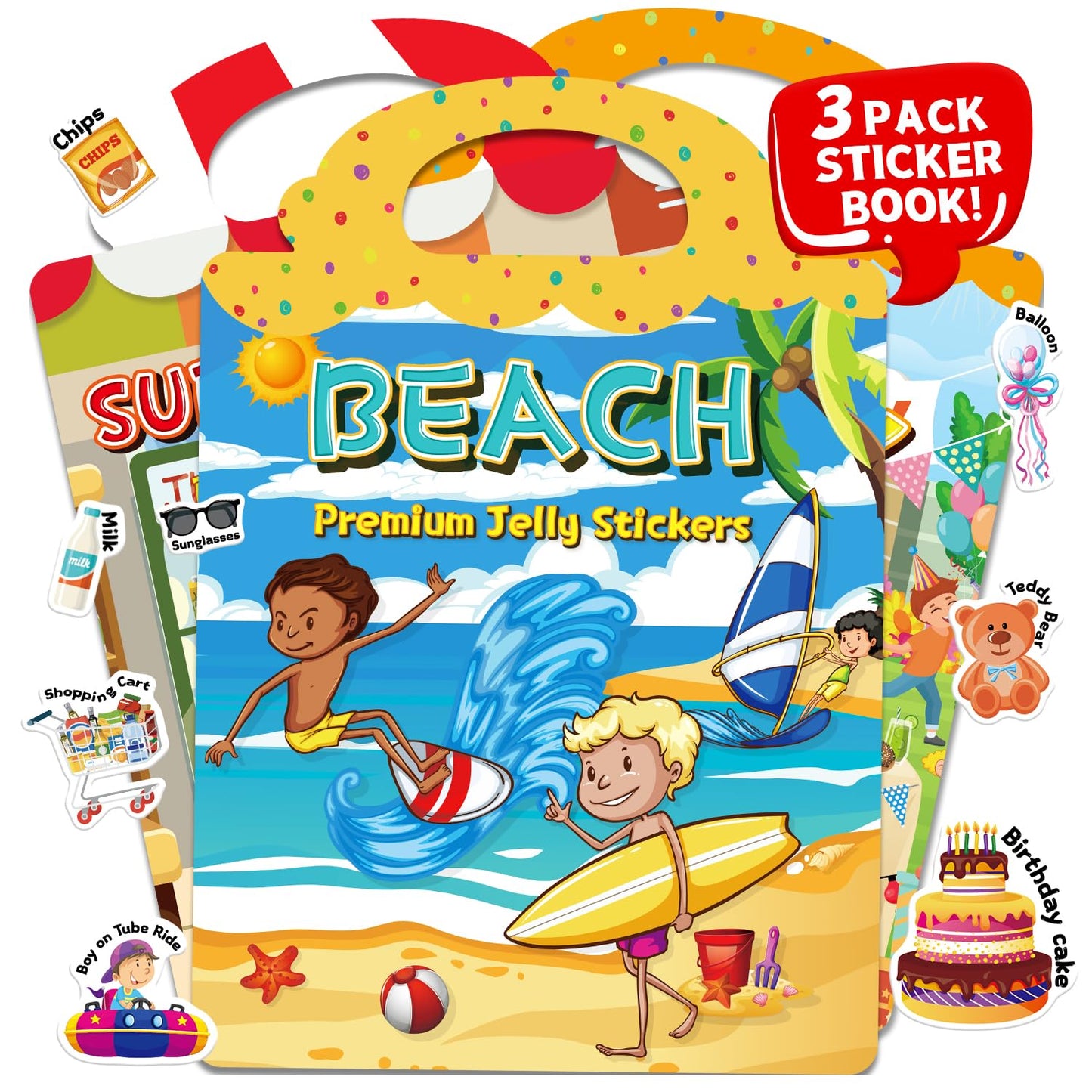 Hot6 Sets Reusable Sticker Book for Toddlers 3-6, Jelly Stickers Book for Kids, Travel Sticker Activity Toys for Childs 3 4 5 6 Years Girls & Boys Best Gifts