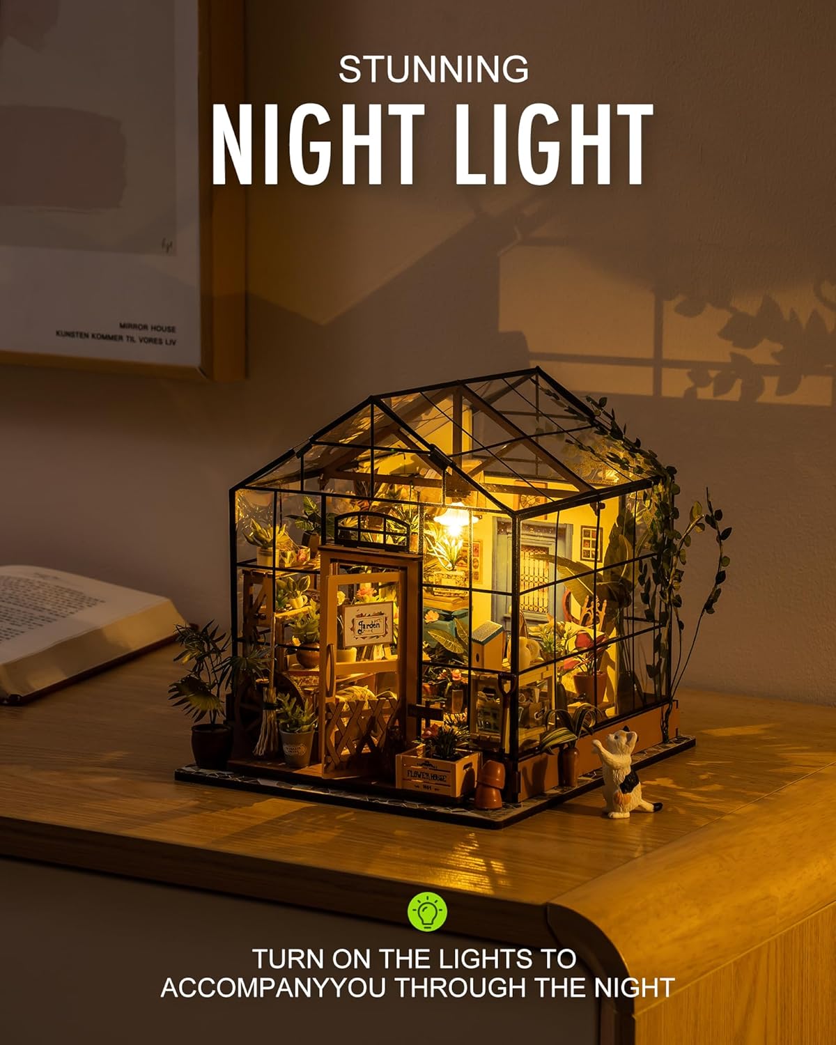 HotRolife DIY Miniature Greenhouse Kit, Tiny/Mini House Making Kit with Furniture for Adults, Furniture, Halloween/Christmas Decorations, Gifts for Family and Friends (Cathy's Greenhouse)