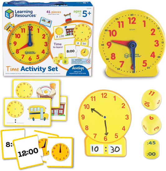 Hot Learning Resources Time Activity Set - Kids Learning Clock, Classroom Clocks for Students, Telling Time Teaching Clock, Analog Clocks for Kids, Teaching Classroom Supplies