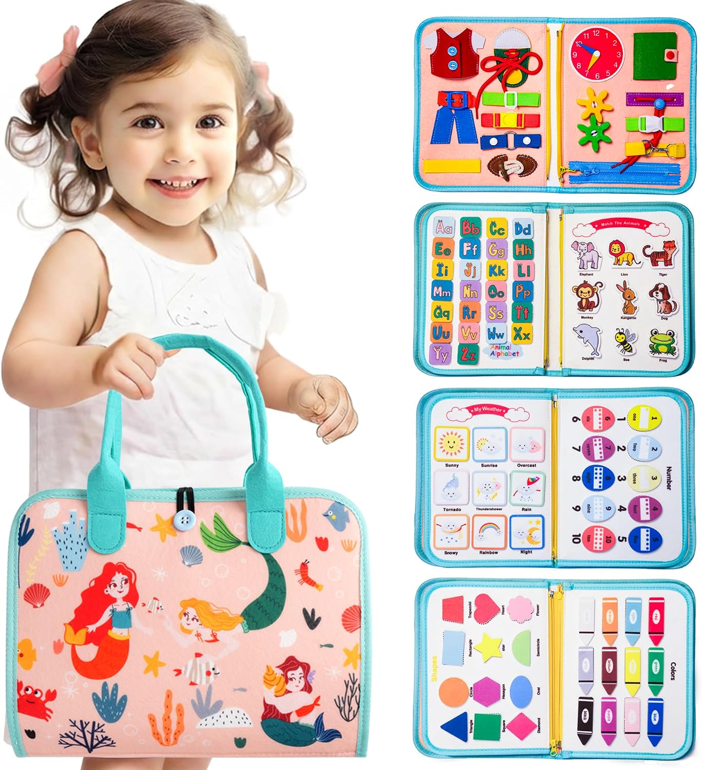 HotTeefrye Toddler Busy Board Montessori Toys for Toddlers 1-3 Year Old Educational Activity Book Board Sensory Travel Toys Ages 2-4 Preschool Learning Fine Motor Skills Toy Quiet Book Gift for Kids
