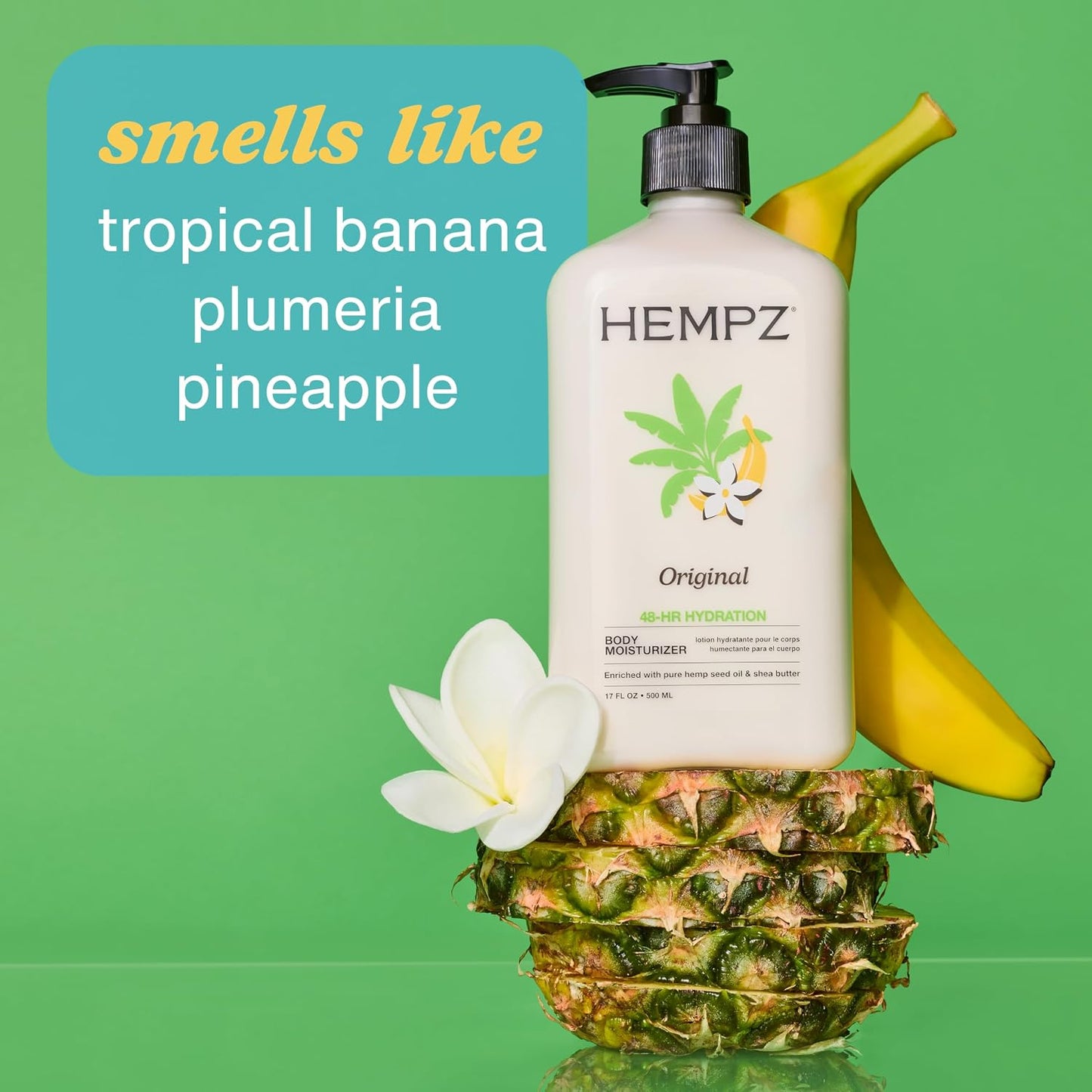 HotHempz Original, Natural Hemp Seed Oil Body Moisturizer with Shea Butter and Ginseng, Original Scent, Floral Banana, 17 Fl.Oz ( Packaging may vary )