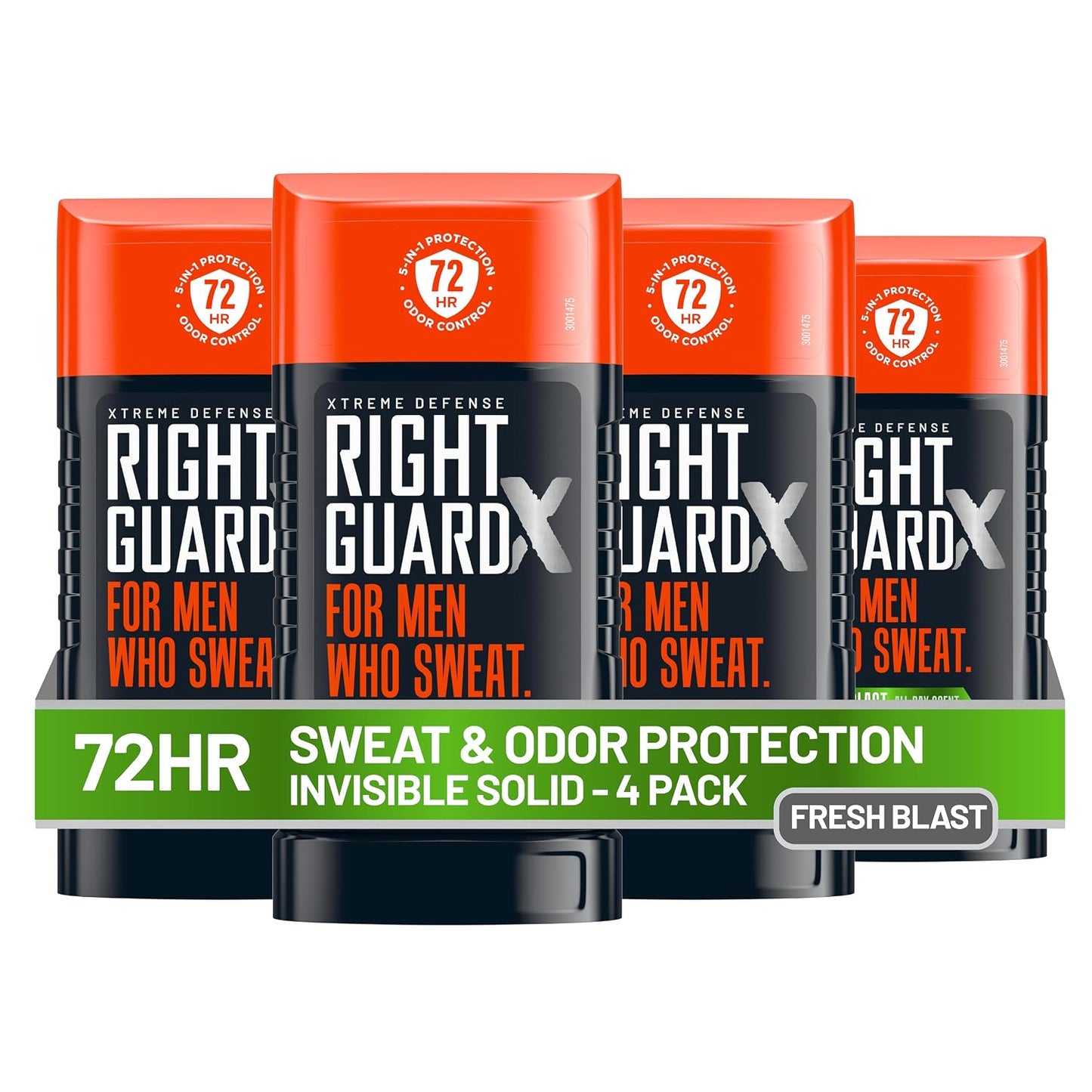 HotRight Guard Xtreme Defense Invisible Solid Antiperspirant Deodorant, Fresh Blast Scent - 5-in-1 Deodorant Men Can Trust, 72-Hour Odor Control, 2.6 oz (4 Pack)