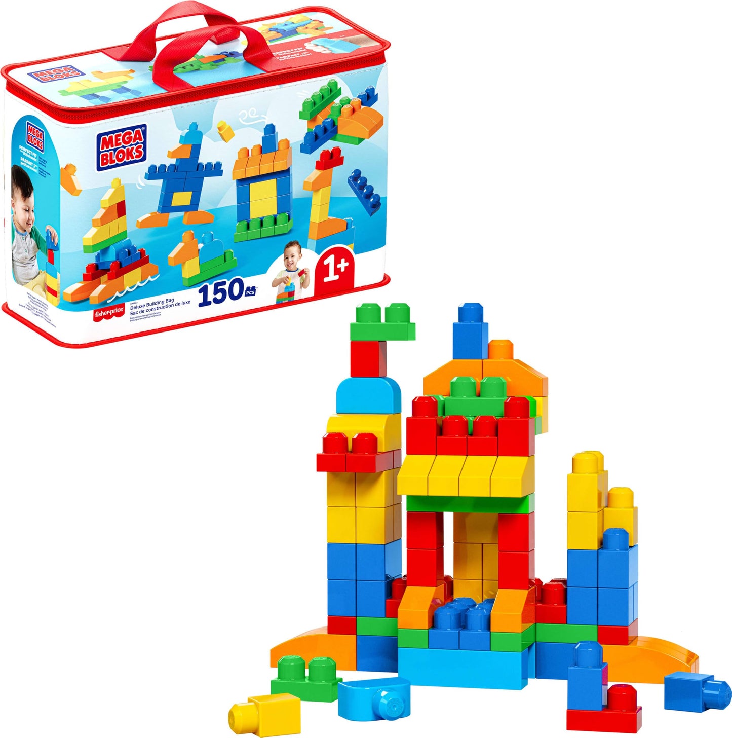 HotMEGA BLOKS First Builders Deluxe Building Bag Toddler Block Toys Set, Red | 150 Pieces, Storage, Creative Open-Ended Play, Preschool Kids Ages 1+ Years, Easy to Build (Amazon Exclusive)