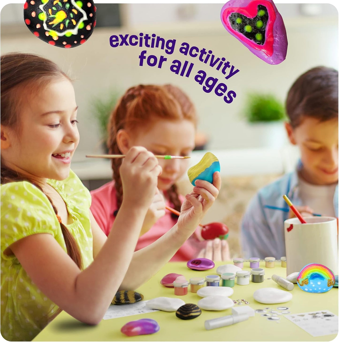 HotDan&Darci Kids Rock Painting Kit - Glow in The Dark - Gifts Arts & Crafts for Boys and Girls Ages 6-12 - Craft Activities Kits - Creative Art Toys for 6, 7, 8, 9, 10, 11 & 12 Year Old Kid