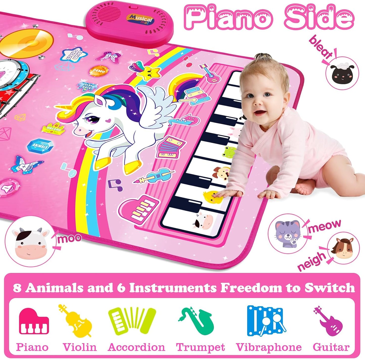 Hot Toys for 1 Year Old Girl Gifts: Baby Music Mat Toddler Toys Age 1-2 - 3 in 1 Piano Drum Animal Touch Unicorn Toy - Infant Musical Toy 12-18 Months Babies Birthday Easter Gifts for 1 2 3 Year Old Girls