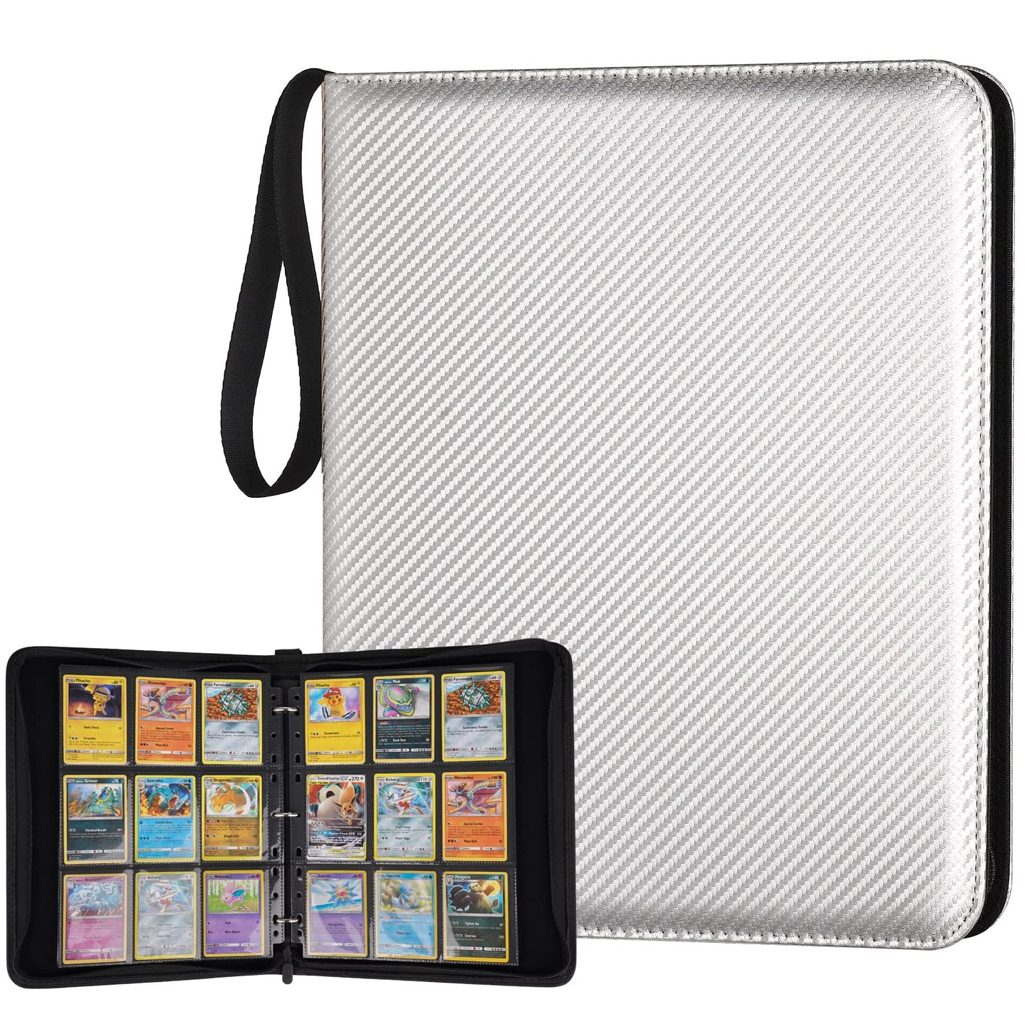 HotGERMUN 9 Pocket Trading Card Binder,720 Cards,40 Top-Loading Pages, Double Sided Pockets PU Cover Zipper Collection Album Folder for Standard MTG, TCG, Sports Cards(Black)