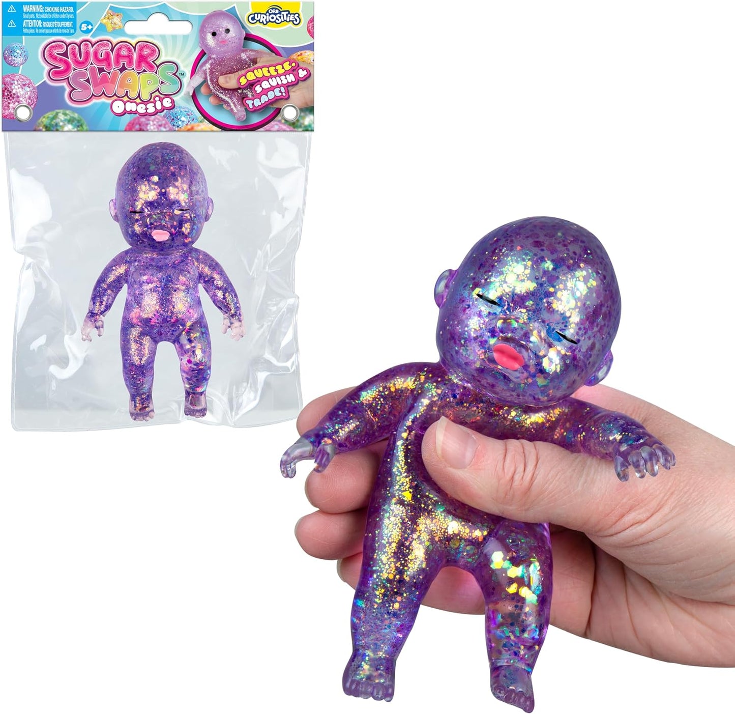 Hot ORB Sugar Swaps Jumbo Baby Squishies Pink and Purple 2 Pack - 2 Big, Sparkly Sugar Baby Squishy Toys to Stretch, Squeeze, Collect, Trade - Stress Relief, Sensory and Fidget Toys for Kids and Adults