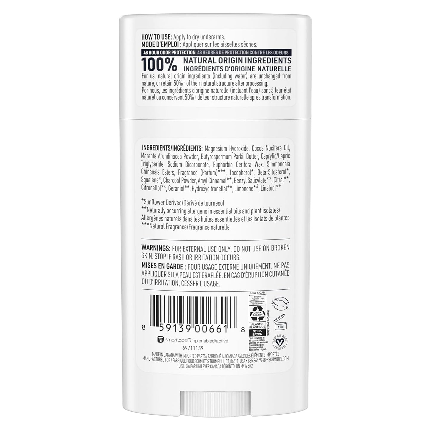 HotSchmidt's Aluminum-Free Vegan Deodorant Charcoal & Magnesium with 48 Hour Odor Protection, 2 Count for Women and Men, Natural Ingredients, Cruelty-Free, 2.65 oz, Pack of 2