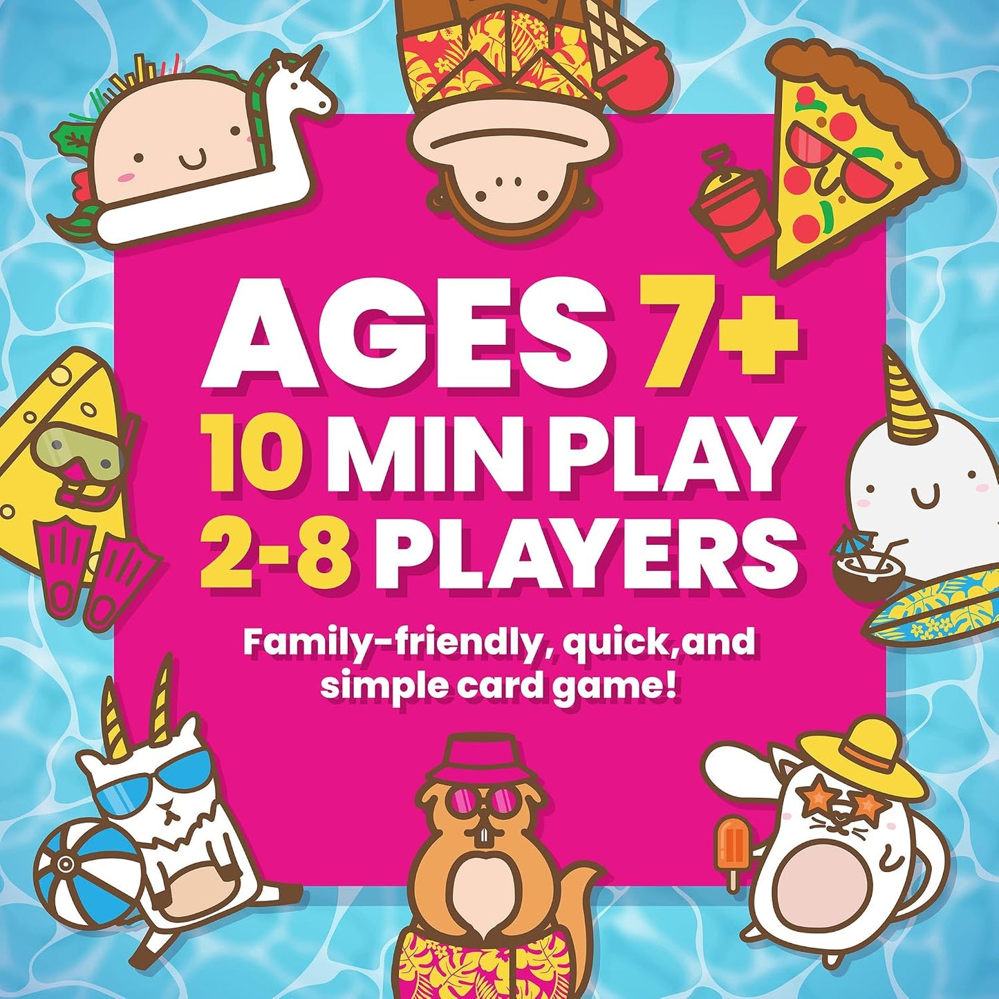 HotTaco Cat Goat Cheese Pizza Pool Edition Wildly Entertaining Waterproof Card Game for Outdoor Game Days | Easy to Play with 10 Minute Rounds | Fun for Kids, Teens, Adults, and Families | 2-8 Players