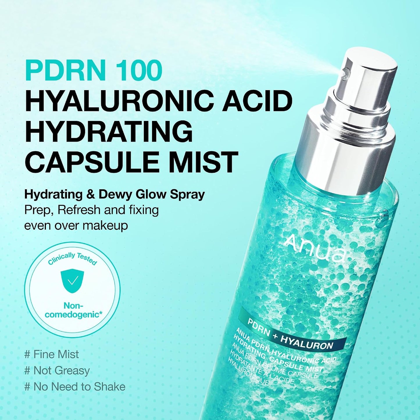 HotAnua PDRN Collagen Glow Facial Serum Spray, Hydrating Face Mist, Hyaluronic Acid, dewy glass finish, All Skin Types, Instant Plumping Hydration, Firming Care, Korean Skincare, 3.38 fl oz