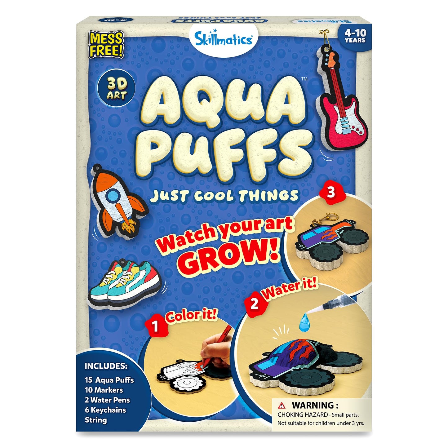 HotSkillmatics Aqua Puffs 3D Art Kit – Animals, Mess-Free Paint by Number Kit | DIY Keychains, Color Activity, Screen-Free Entertainment, Travel & Creative Gift for Girls & Boys Ages 4, 5, 6, 7, 8, 9, 10