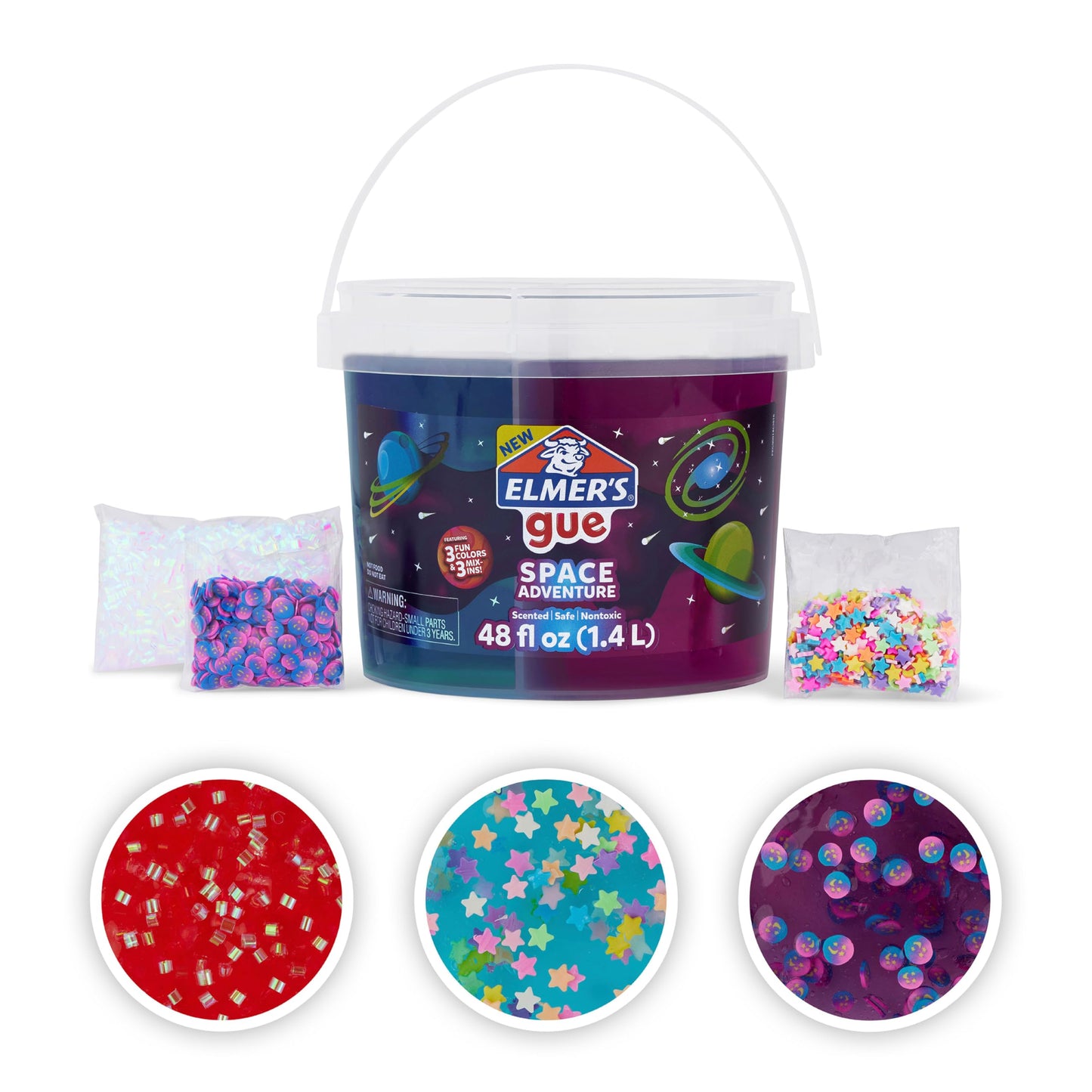 Hot Elmer's Gue Premade Slime, Glassy Clear 3 Lb. Bucket - Includes 5 Sets of Slime Add-ins