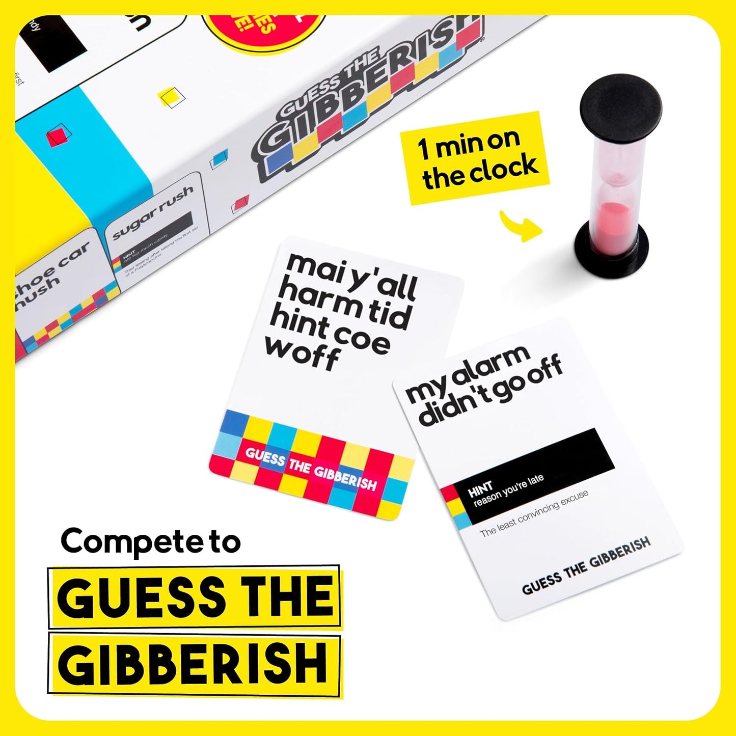 HotGuess The Gibberish Card Game for Families by Relatable, From The Creators of Incohereant, Fun Kids Games for Kids 12+, Game Night With Friends, Includes 400 Cards, Instructions, and 1 Sand Timer