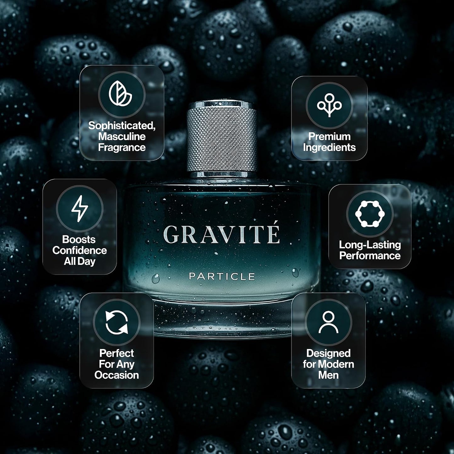 Hot Particle Gravité Cologne Spray for Men, Long Lasting Fresh Scent, Men's Perfume Woody Citrus Fragrance, Notes of Pepper, Rosemary, Grapefruit, Cedar, Cashmere & Musk, 3.38 FL OZ Bottle