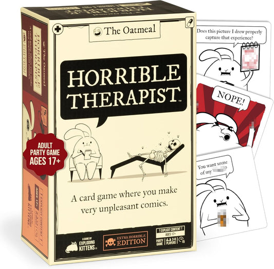 HotHorrible Therapist: Extra Horrible Edition by Exploding Kittens - A Card Game for 3-8 Players, Ages 17+ - Adult Party Game for Family Night | Build wildly inappropriate therapy comics with friends and family in this viral adult-only party game from The