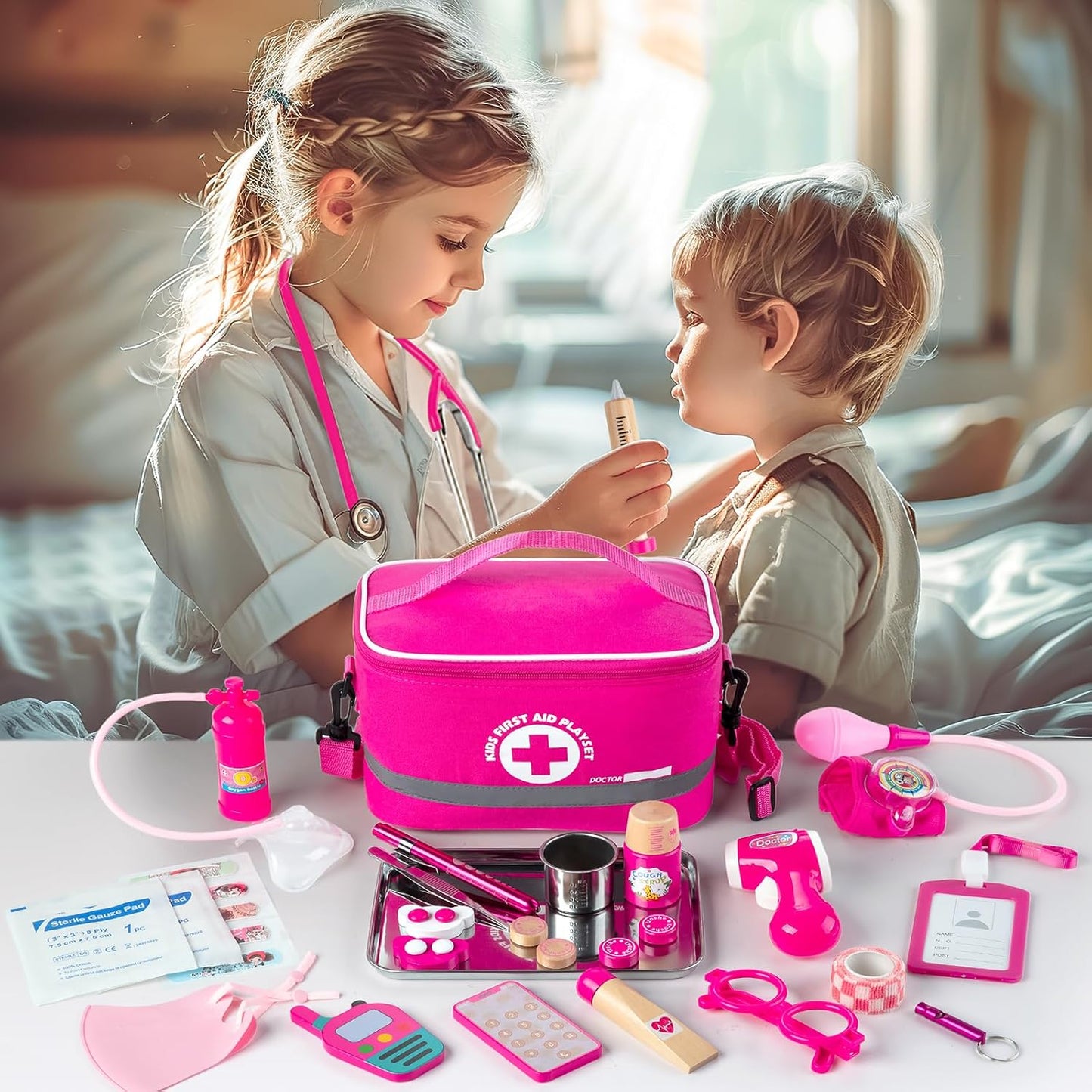 Hot EFO SHM Doctor Kit for Kids Girls, 34 Pcs Kids Doctor Kit for Toddlers 3-5 with Medical Storage Bag & Real Stethoscope, Pretend Play Set for Boys Girls Fun Role Playing Game