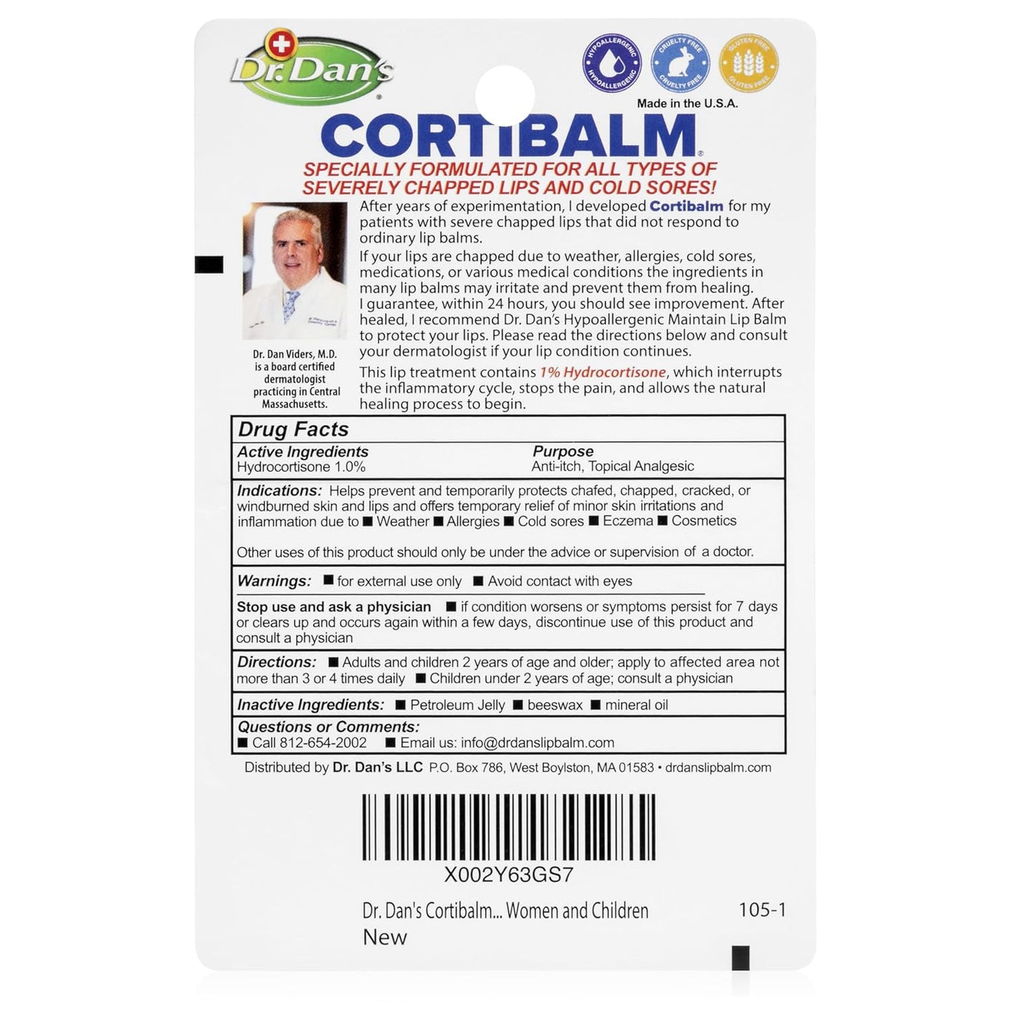 HotDr. Dans CortiBalm Lip Balm Patented Formula 0.14 Ounces (3-Pack)