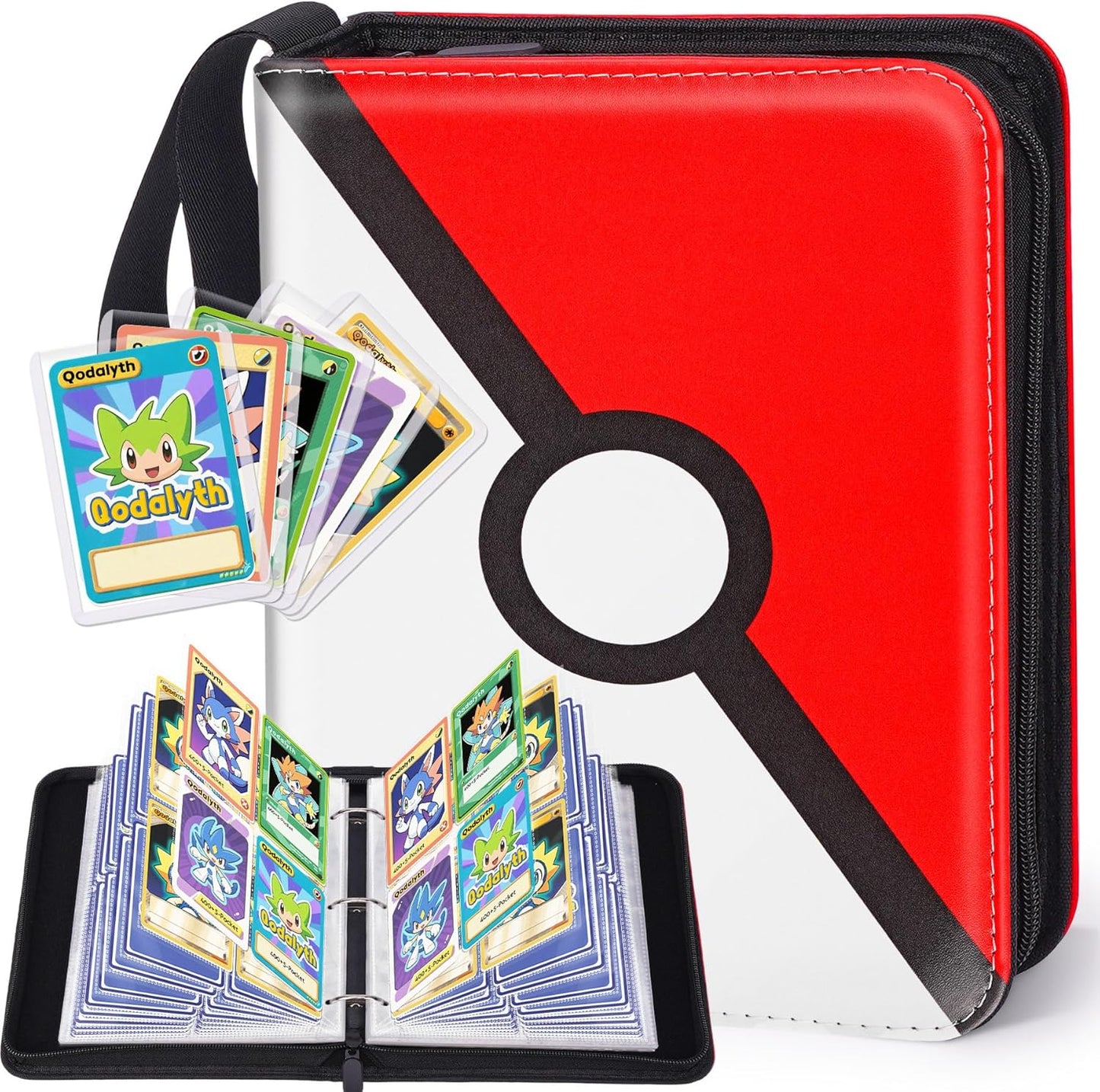 Hot Card Binder – 4 Pocket Zipper Collection Album, Premium PU Holder, Double-Sided Display for 400 Cards, Includes 5 Hard Plastic Sleeves for Game Cards, Sports Cards