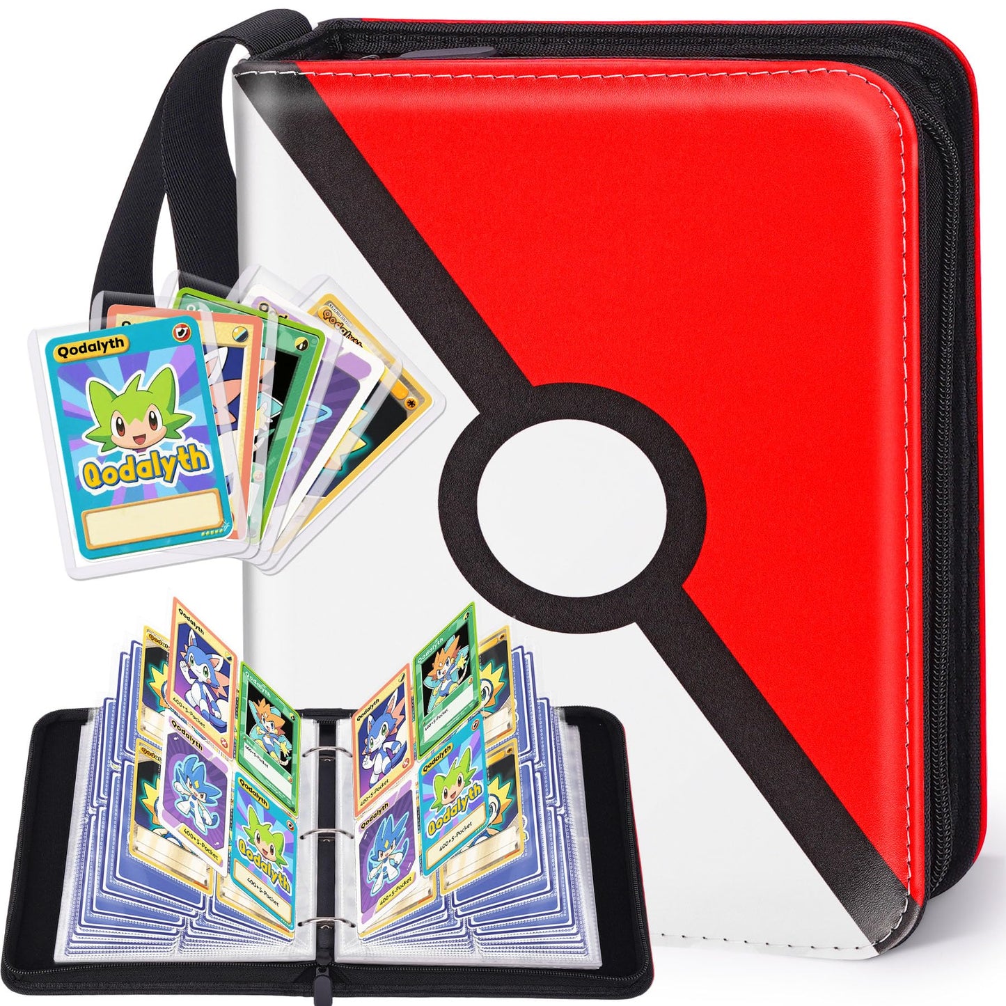 Hot Card Binder – 4 Pocket Zipper Collection Album, Premium PU Holder, Double-Sided Display for 400 Cards, Includes 5 Hard Plastic Sleeves for Game Cards, Sports Cards