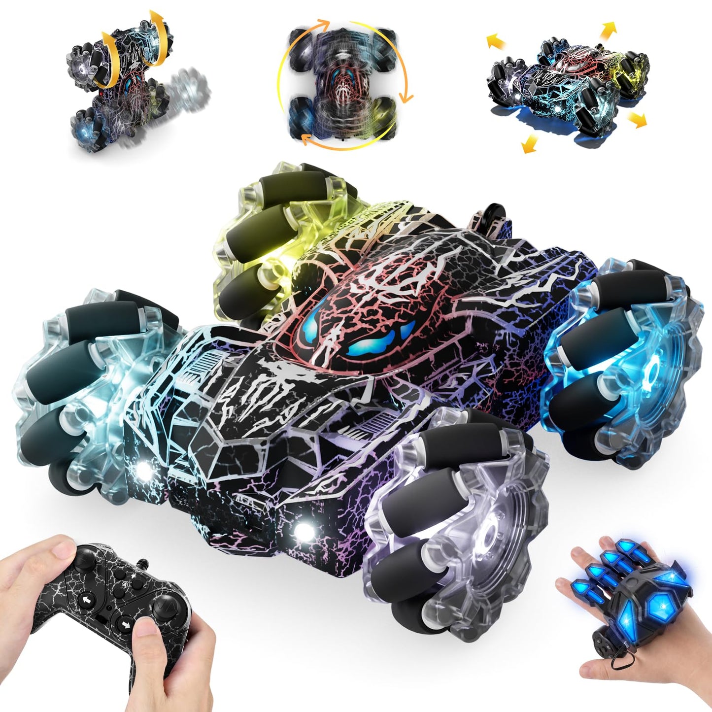 HotSpider Gesture Sensing Remote Control Car, Double Sided RC Cars with Full-Body Light, 2.4GHz Hand Controlled Rechargeable RC Stunt Car Toys Birthday Gift for Boys 3 4 5 6 7 8 9 10 11 12