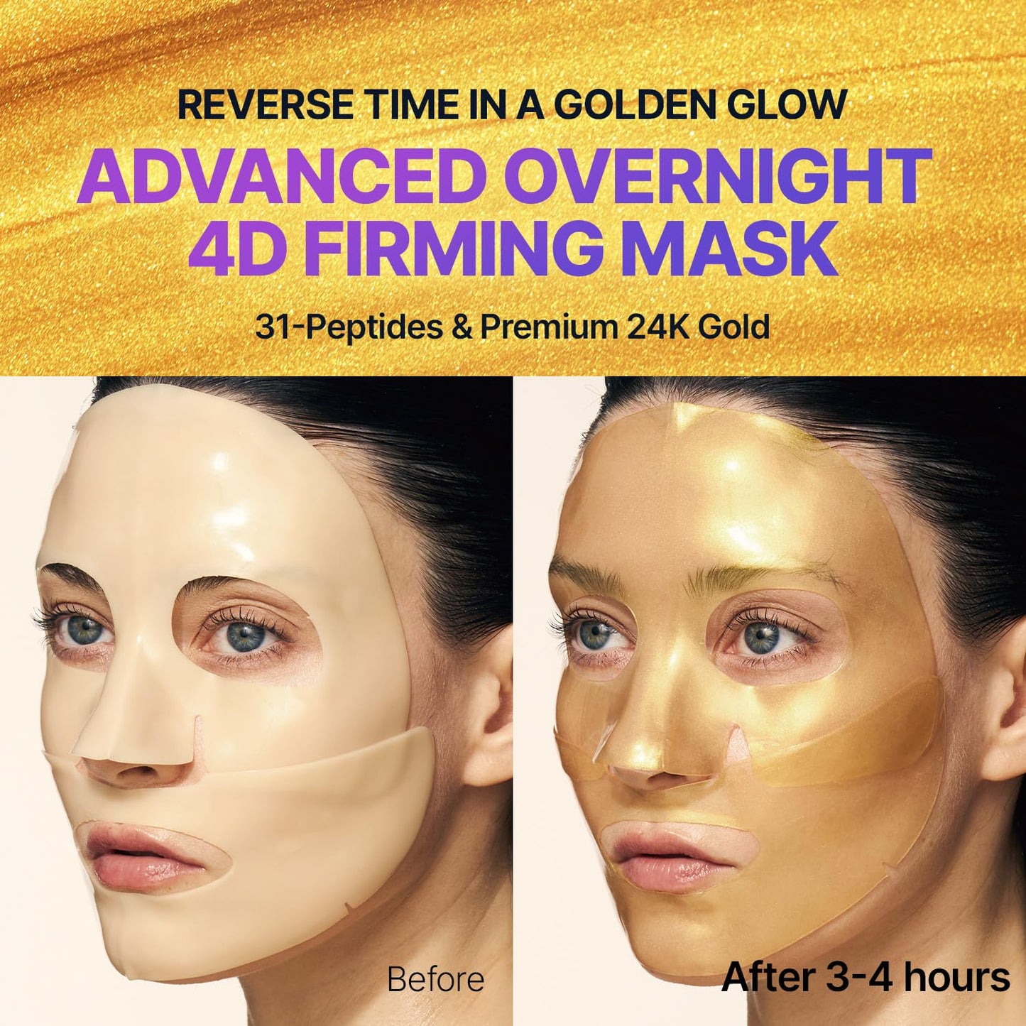 HotSUNGBOON EDITOR Silk Peptide EGF Intensive Gold Overnight Mask, Hydrating Mask for Glass Skin, 31 Multi Peptide(Copper Peptides)+24K Gold&Collagen, Korean Skincare, 4ea, Gifts for Women