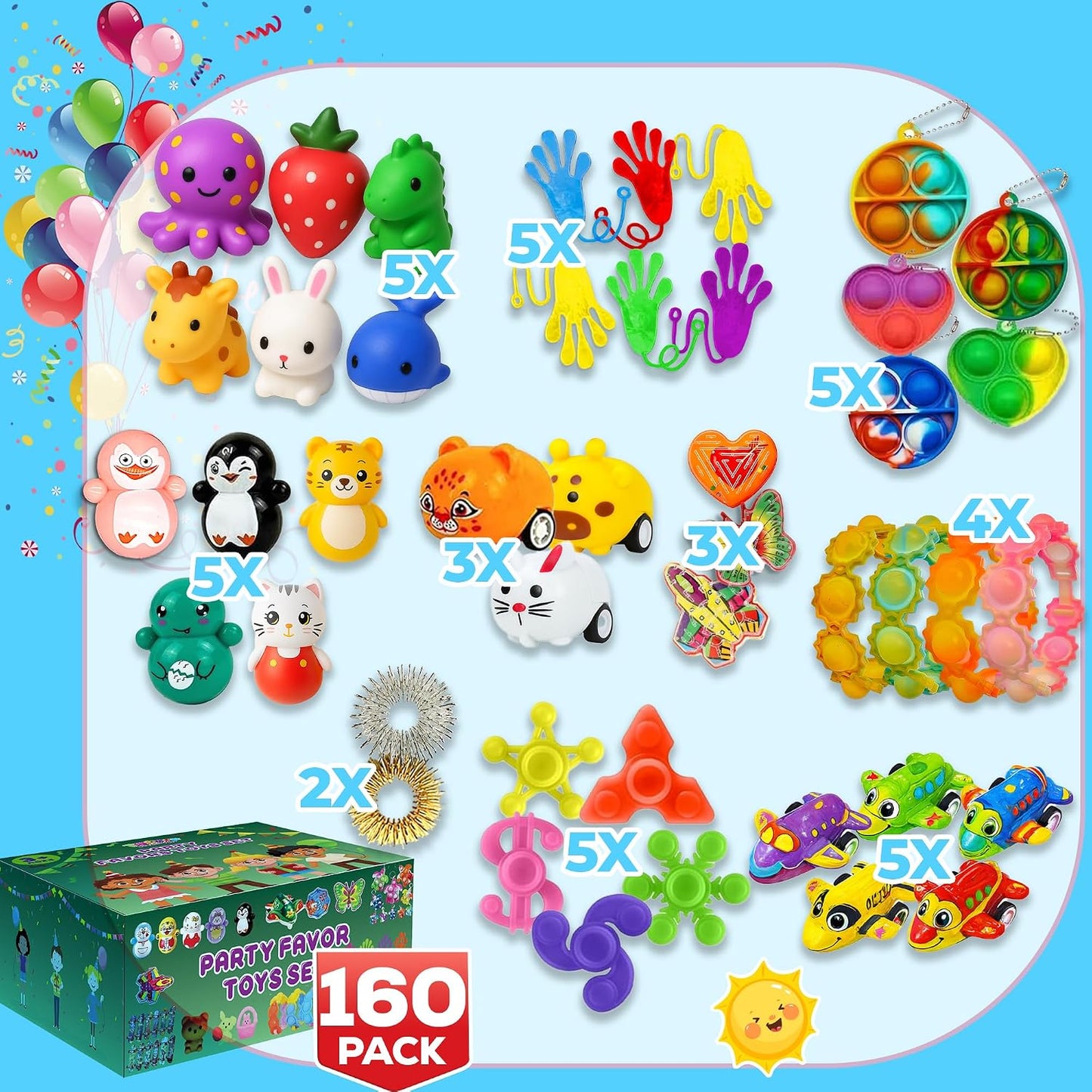 Hot160 Pcs Fidget Toys Party Favors Pack, Randomly Selected Pop Sensory Set Gifts Stickers for Kids Adults Boy Girl Stocking Stuffers Autistic Bulk Goodie Bag Filler Treasure Box Classroom Prizes School