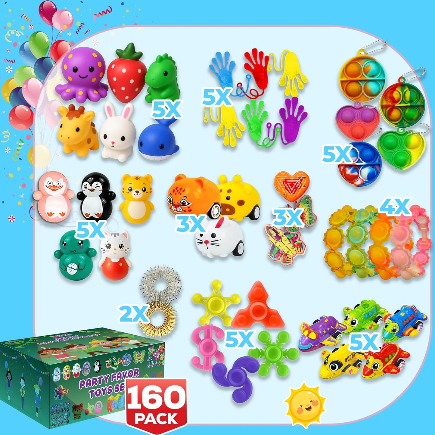 Hot160 Pcs Fidget Toys Party Favors Pack, Randomly Selected Pop Sensory Set Gifts Stickers for Kids Adults Boy Girl Stocking Stuffers Autistic Bulk Goodie Bag Filler Treasure Box Classroom Prizes School