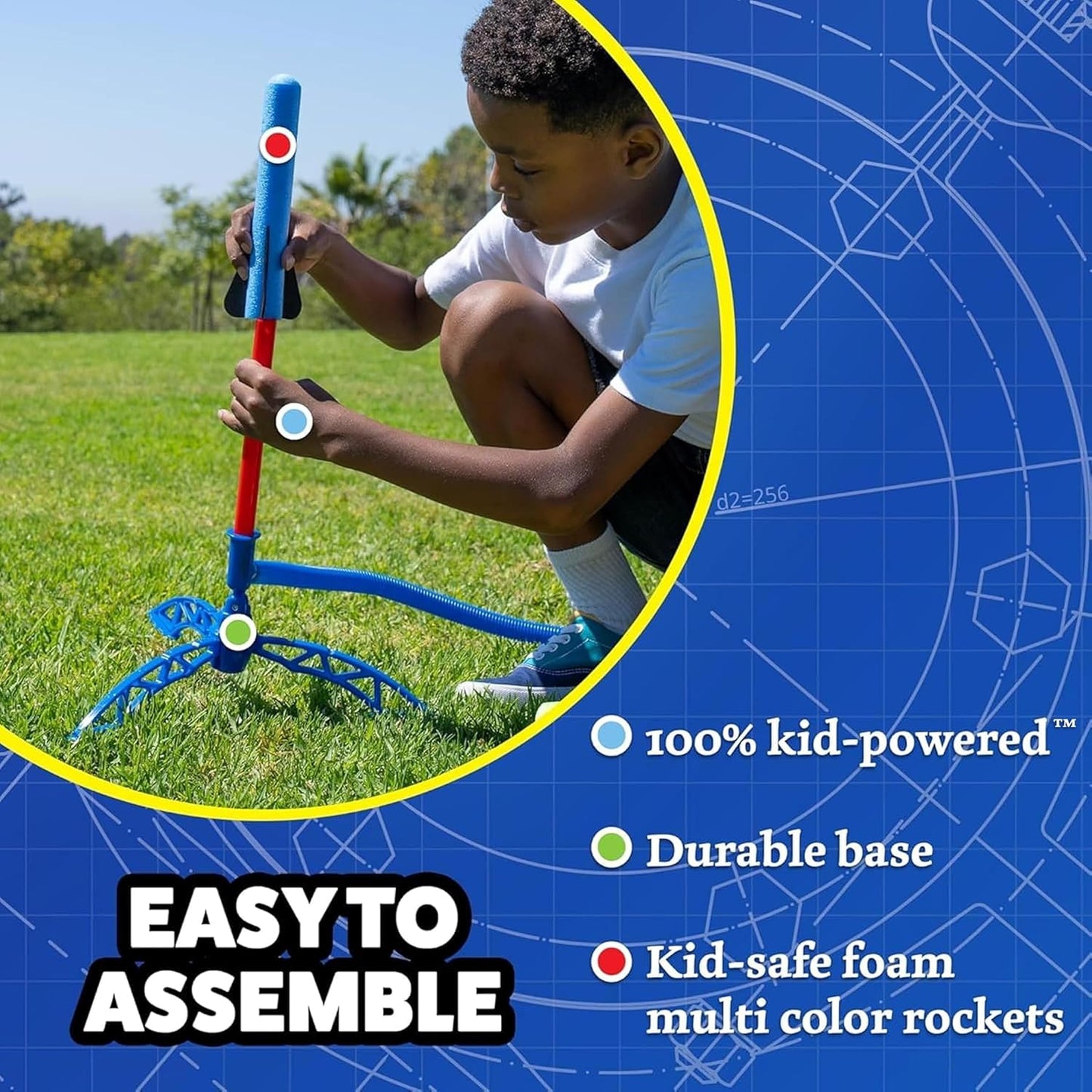 HotStomp Rocket Jr Multi-Color Rocket Launcher for Kids, 8 Rockets - Fun Outdoor Kids Gifts for Boys & Girls - STEM Toy Foam Blaster Set Soars Up to 100 Feet - Ages 3 & Up