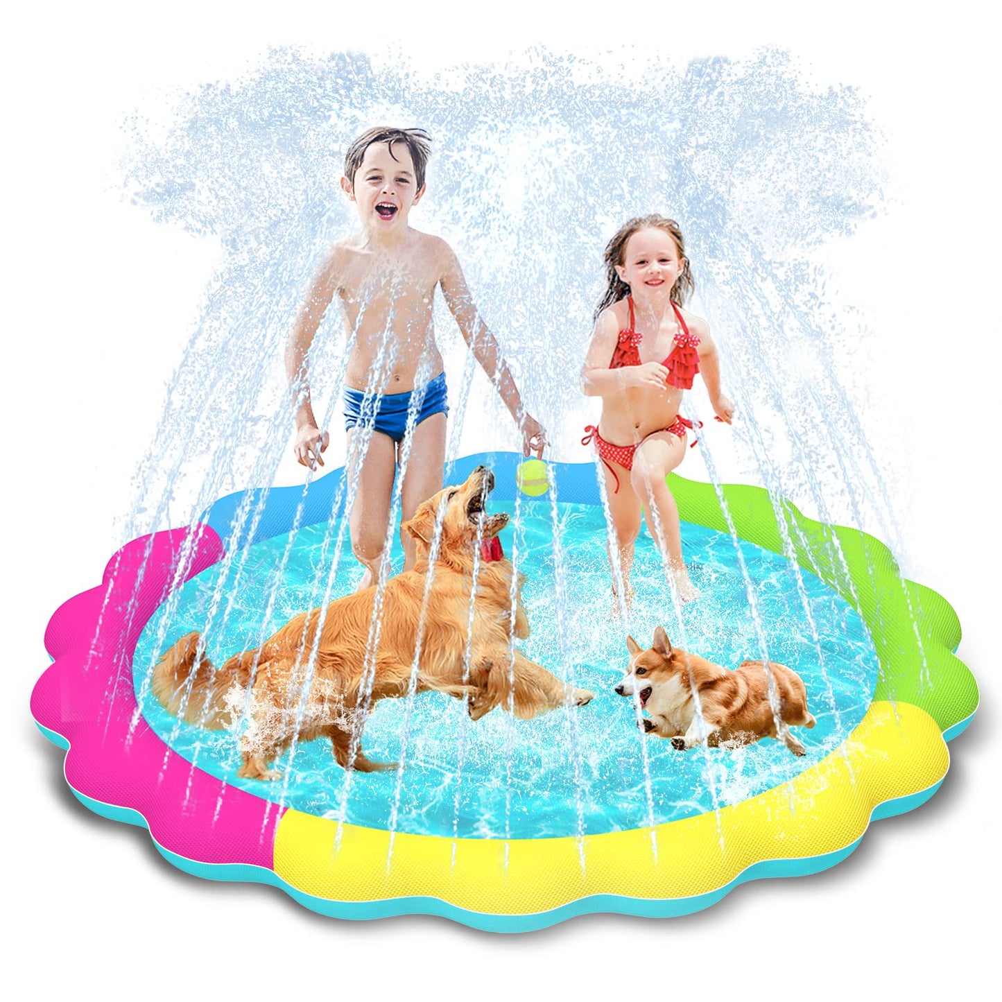 HotRaxurt Non-Slip Splash Pad for Kids and Dog, 67'' Splash Pad Thicken 0.58mm for Kids Ages 4-8 Toddler Baby Splash Sprinkler Pad Dog Pool Summer Outdoor Water Toys for Boys Girls