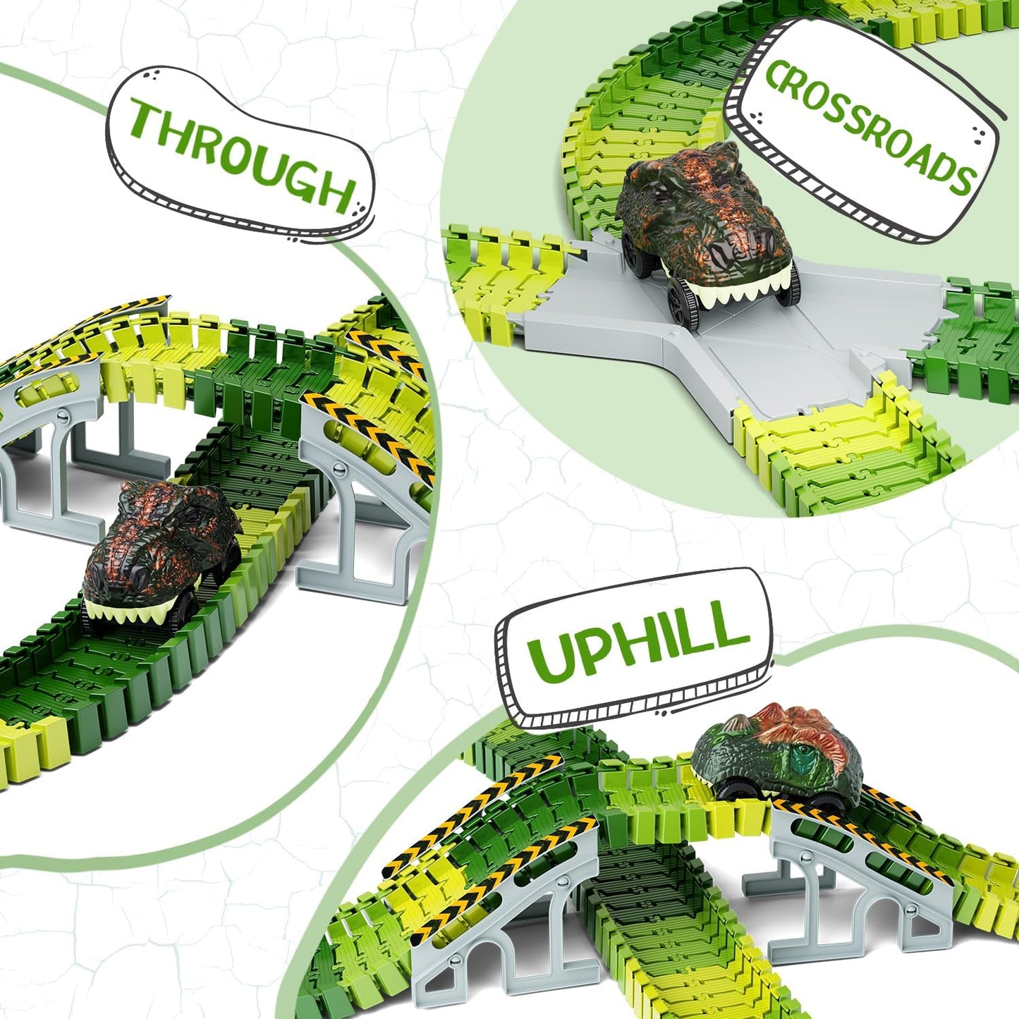 HotDinosaur Toys,Create A Dinosaur World Road Race,Flexible Track Playset and 2 pcs Cool Dinosaur car for 3 4 5 6 Year & Up Old boy Girls Best Gift