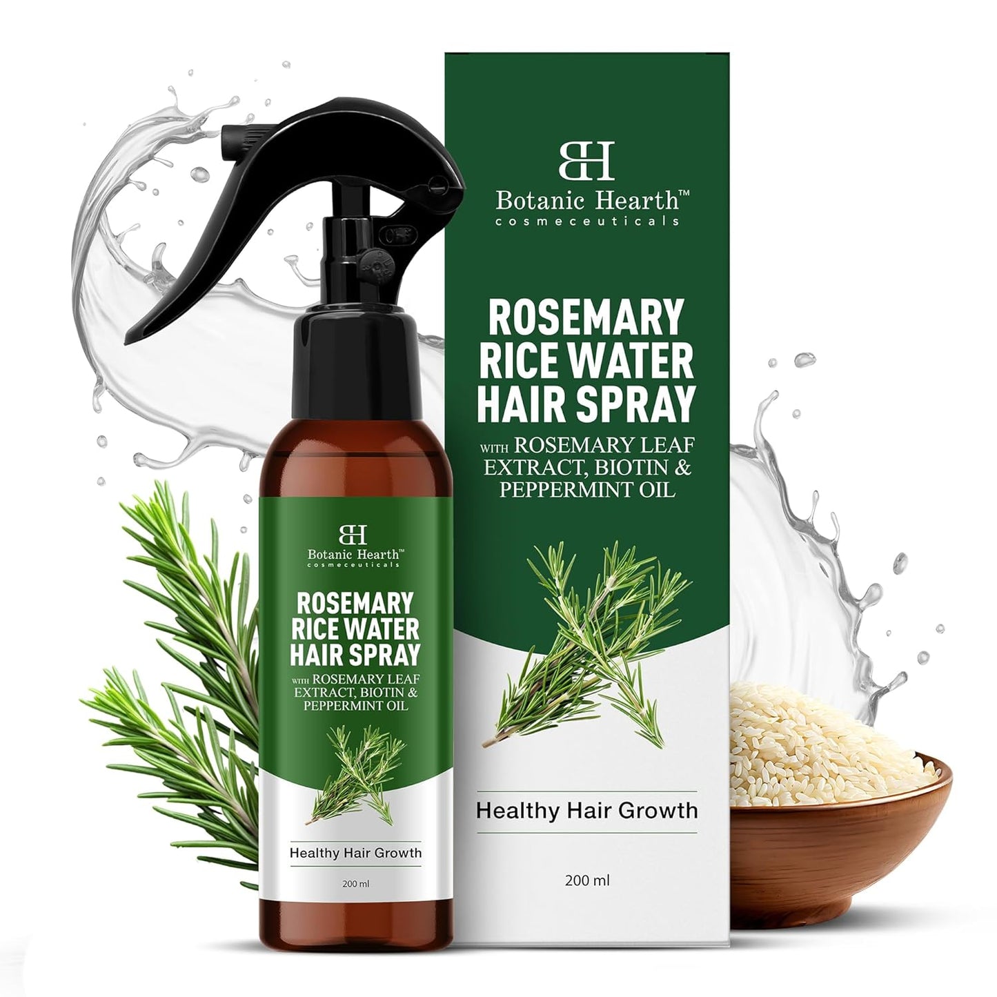 HotBotanic Hearth Rosemary & Rice Water Leave In Conditioner Hair Spray Bottle for Hair Growth, 6.8 Fl Oz, Root Enhncer, Korean Scalp Treatment, Anti-Itch & Hair Strengthening Spray for Women & Men