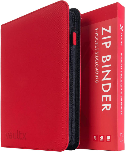 Hot Vault X 9 Pocket Zip Trading Card Binder 360 Cards Exo-Tec (Red) | Holds 360 standard-size TCG cards in 20 side-loading 9-pocket pages. Padded, water-resistant Exo-Tec cover.