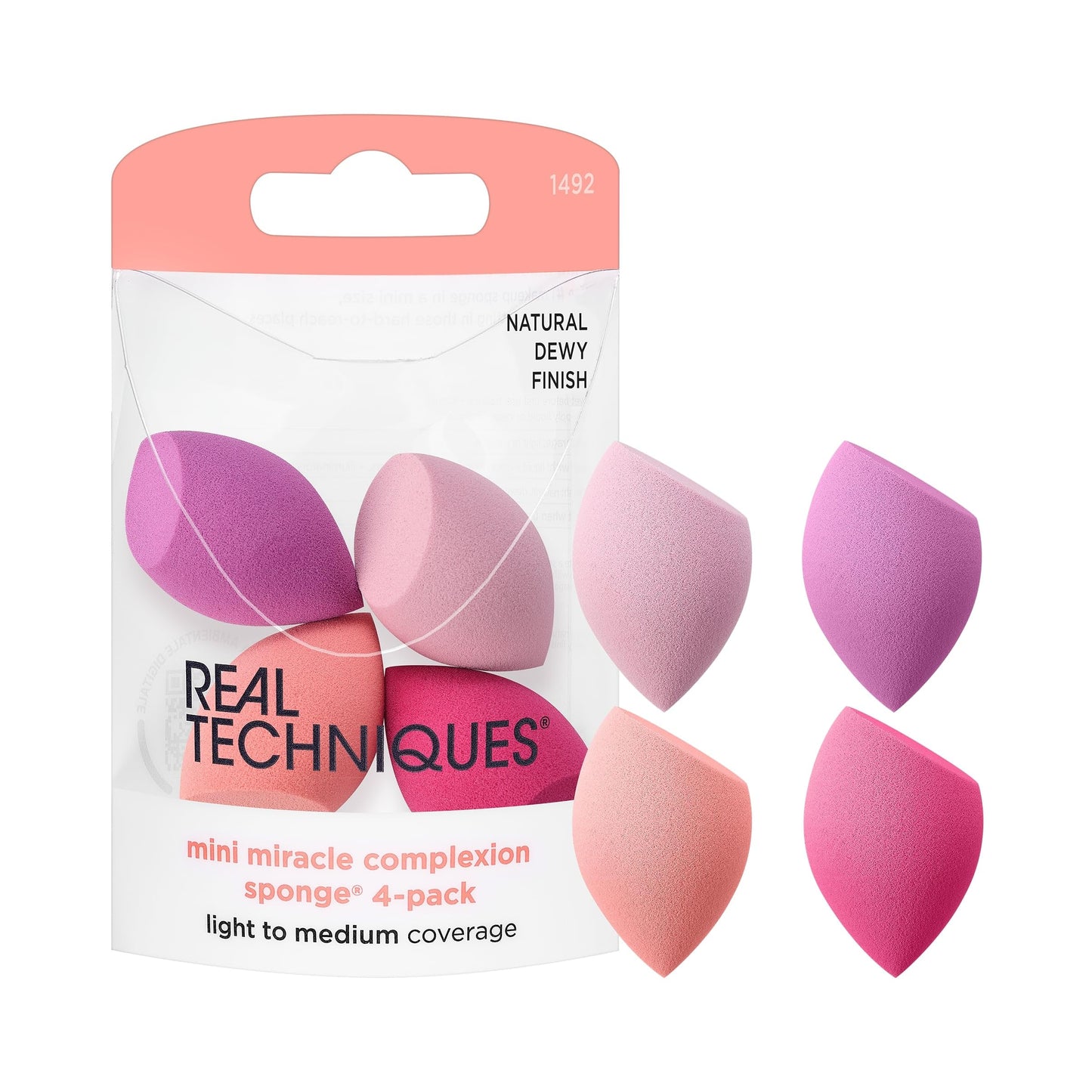 HotReal Techniques Miracle Complexion Sponge, 4 Pack, For Applying Liquid & Cream Foundation, Skin Tint & Concealer, Makeup Blending Sponge, Natural Finish, Latex-Free & Cruelty-Free