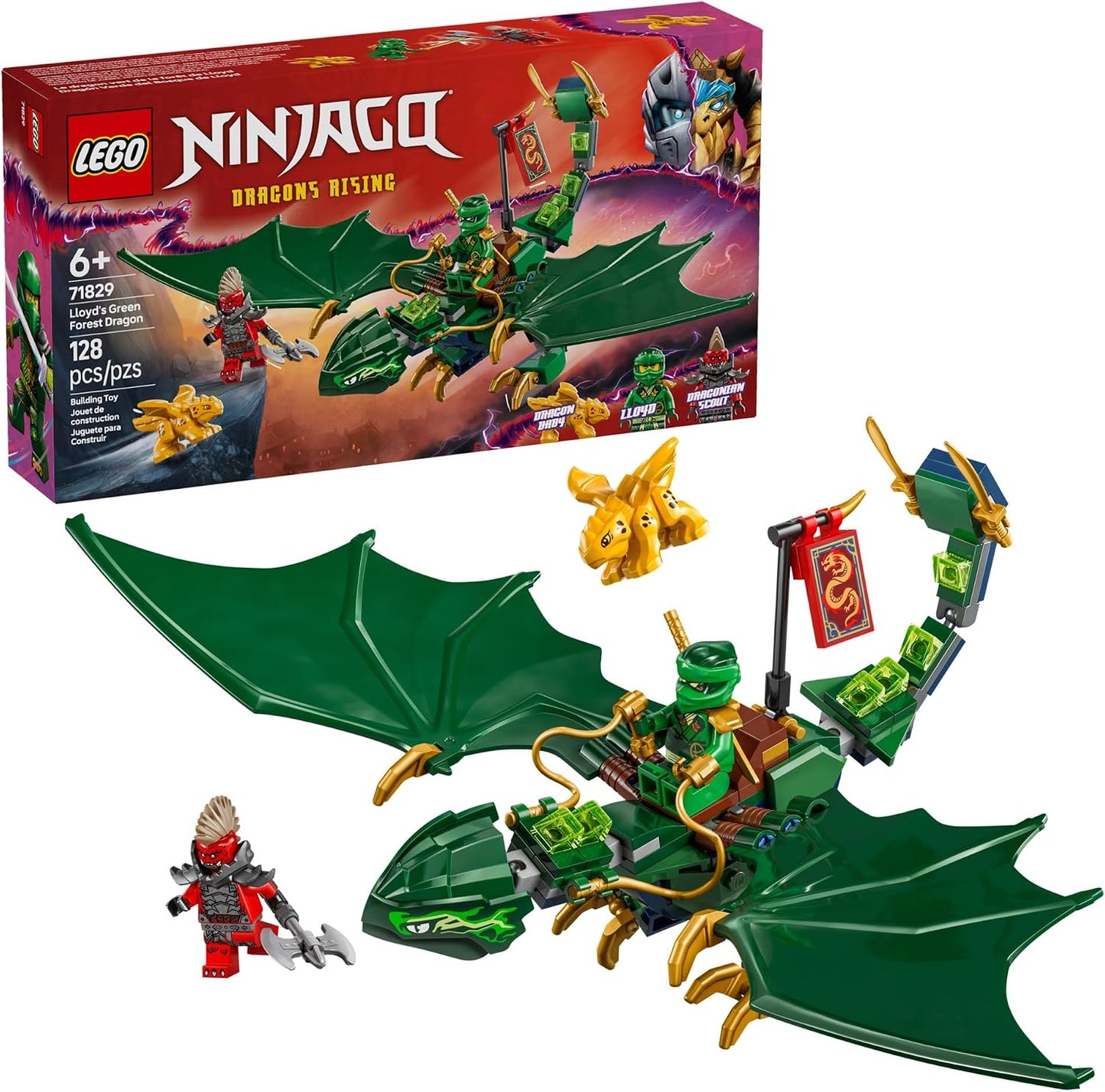 Hot LEGO NINJAGO Lloyd's Green Forest Dragon Toy - Pretend Play Building Toy for Boys and Girls, Ages 6+ - Birthday Gift for Kids - Dragon Figurine with 2 Minifigures for Kids - 71829
